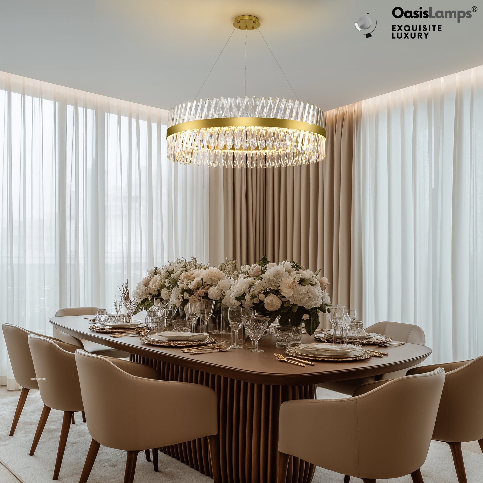 Vetro Prism Crystal Round Chandelier 23.6" 31.5" 40"D#Color_Brass,size_40"D