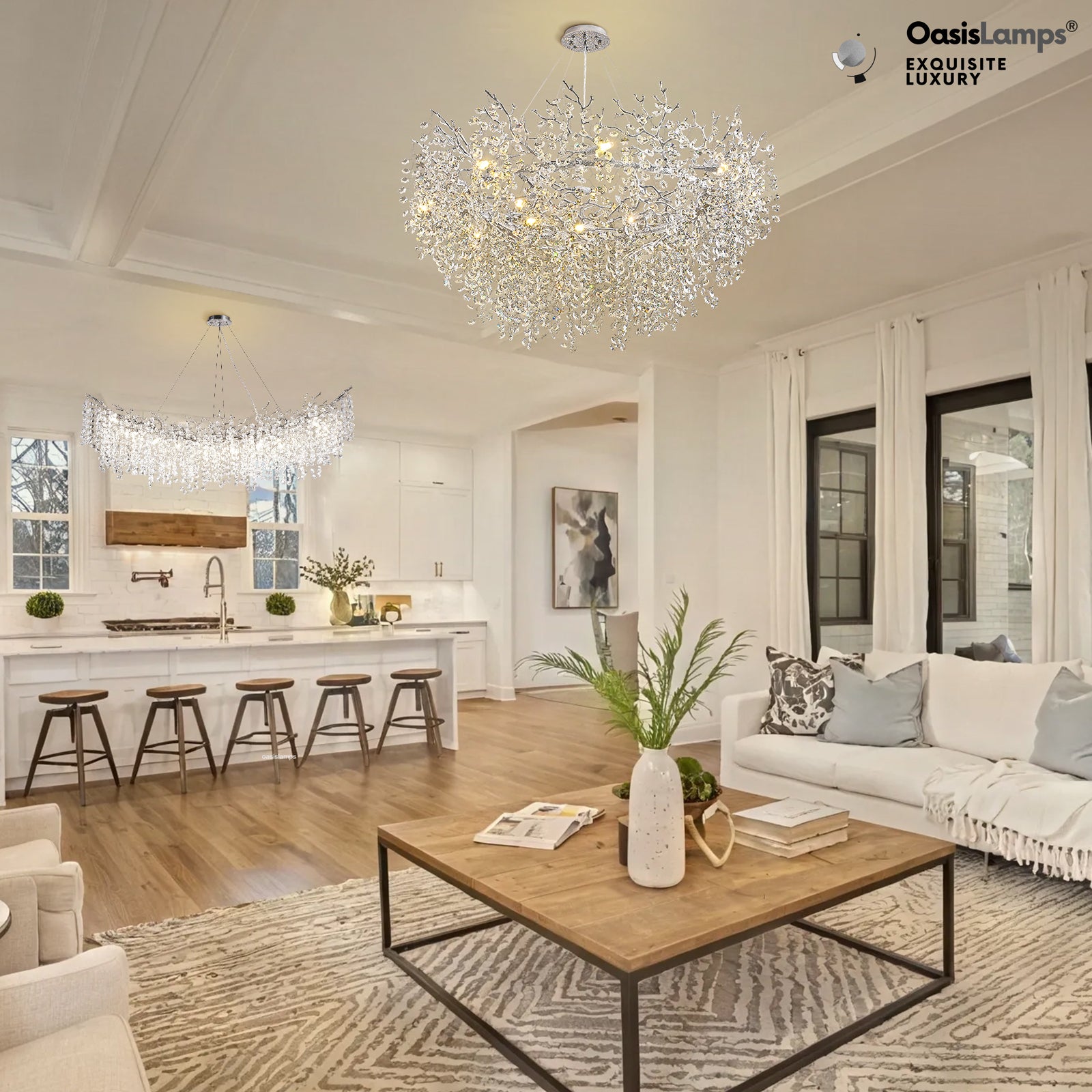 Lustre Branches Halo Chandelier 48"#Color_ Silver