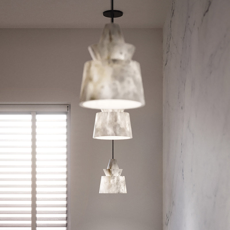 Floy Theseus Alabaster Pendant Light Beside Coffee Table