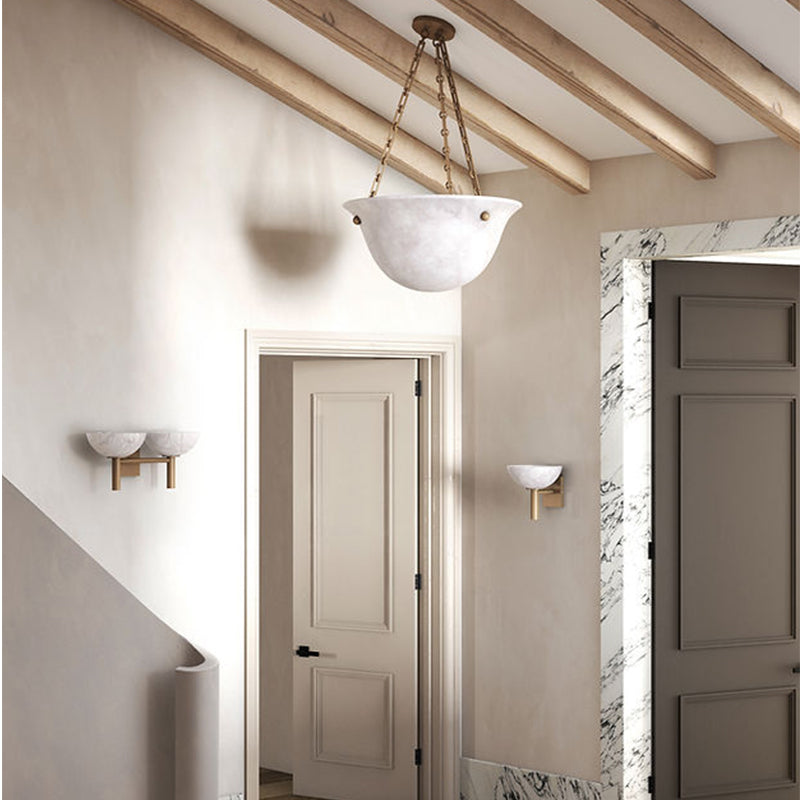 Theseus Alabaster Bowl Shade 2 Lights Wall Sconce For Hallway Sconce