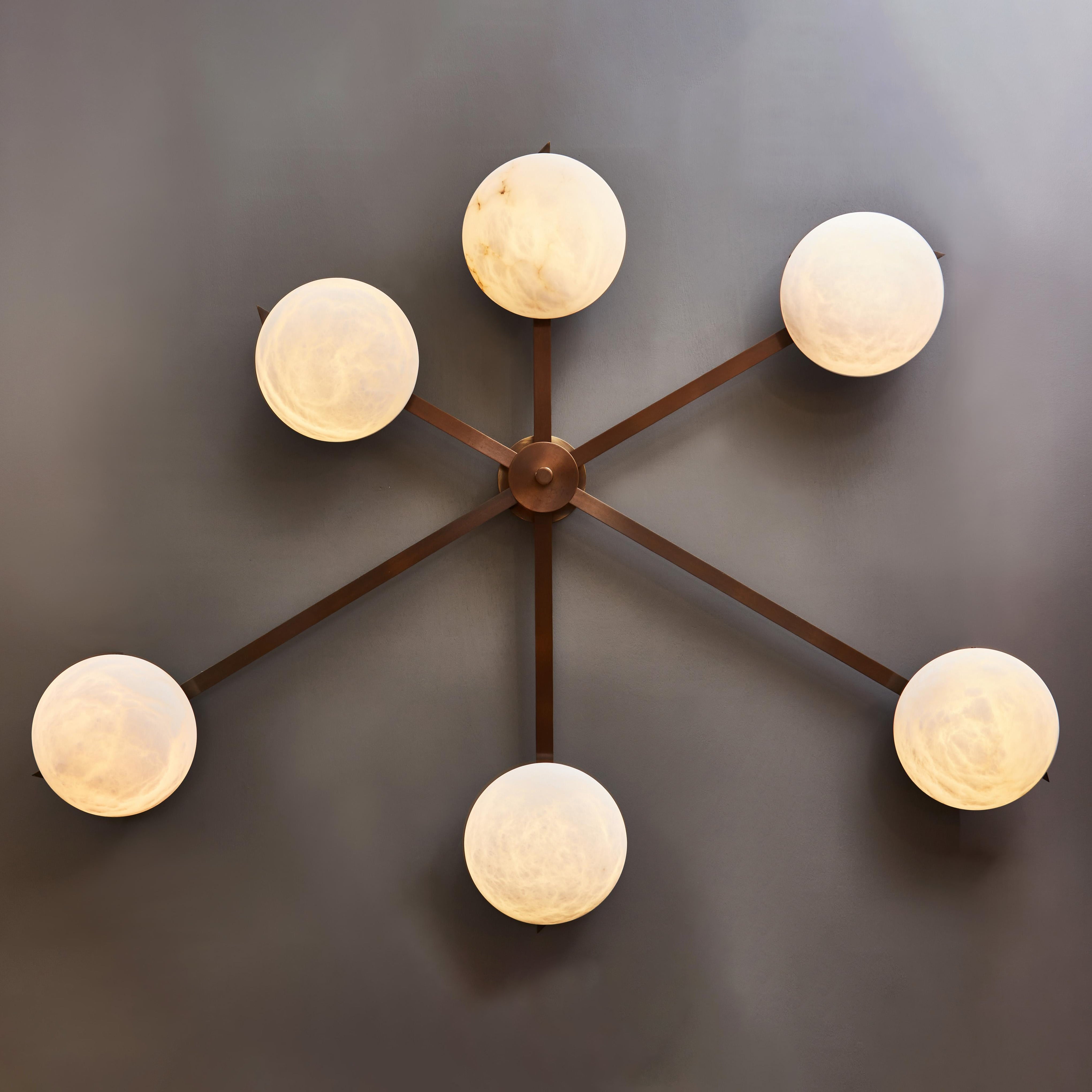 Alabaster Six Asymmetrical Arms Wall Sconce and Ceiling Lamp Brass