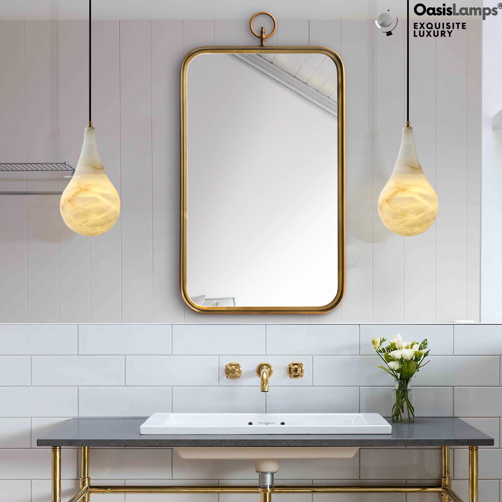 Ares Alabaster Modern Pendant 6" 7.1" D#color_brass