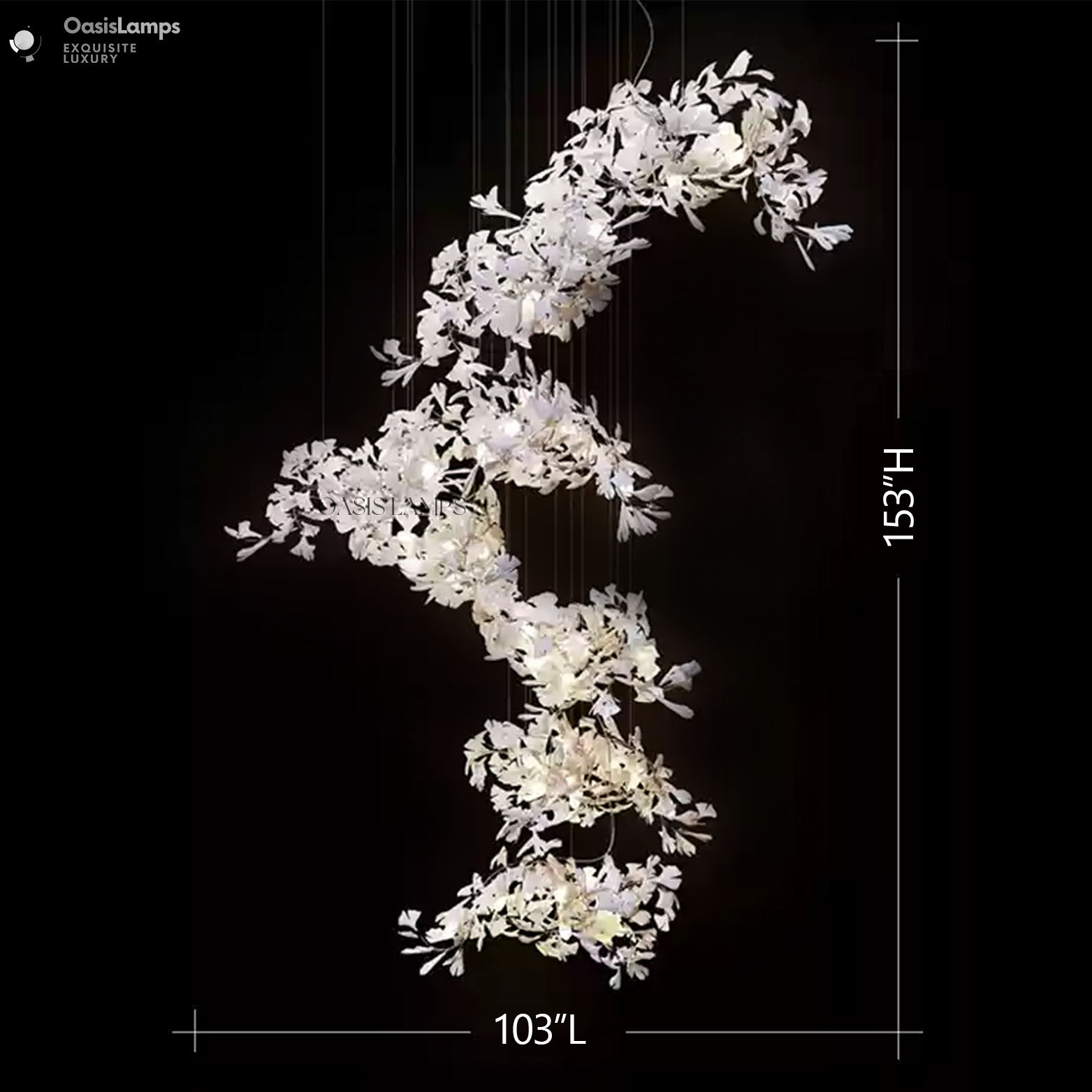 Ceramic Ginkgo Luxury Vertical Bloomfall Chandelier 59" 78" 105" 118" 137" 153"H#size_153"