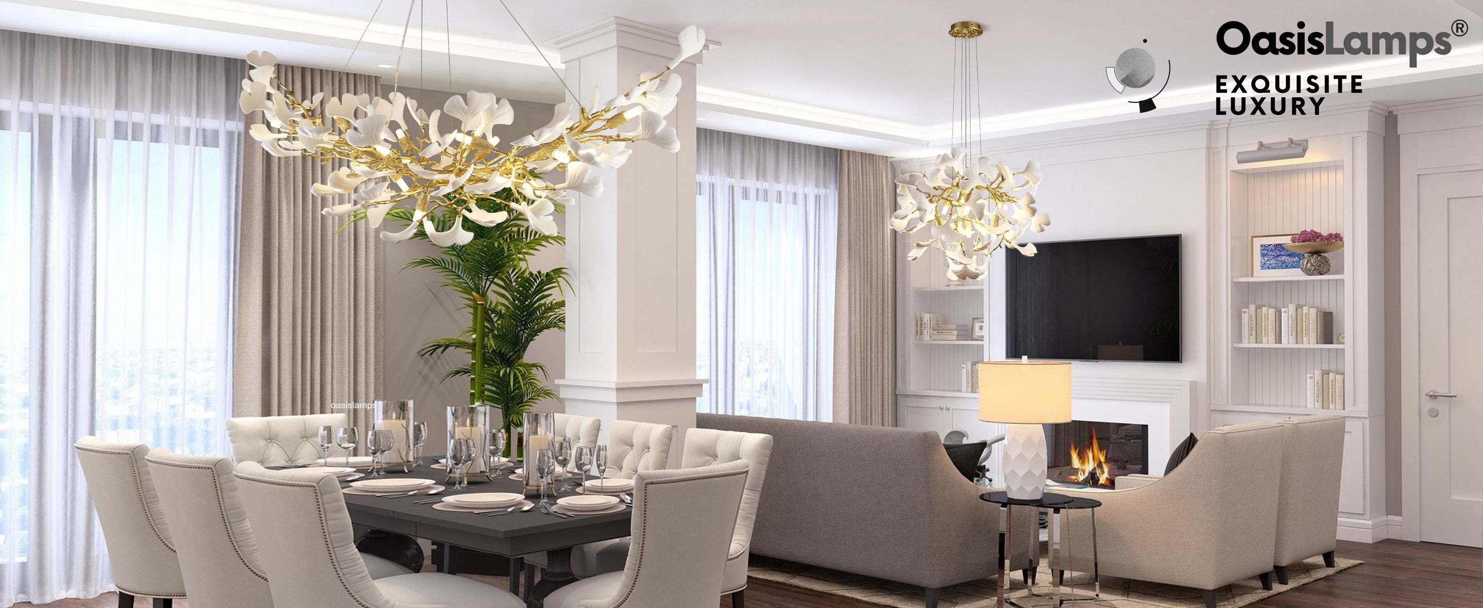 Twilight Branches Ceramic Glow Rectangular Chandelier 55"L