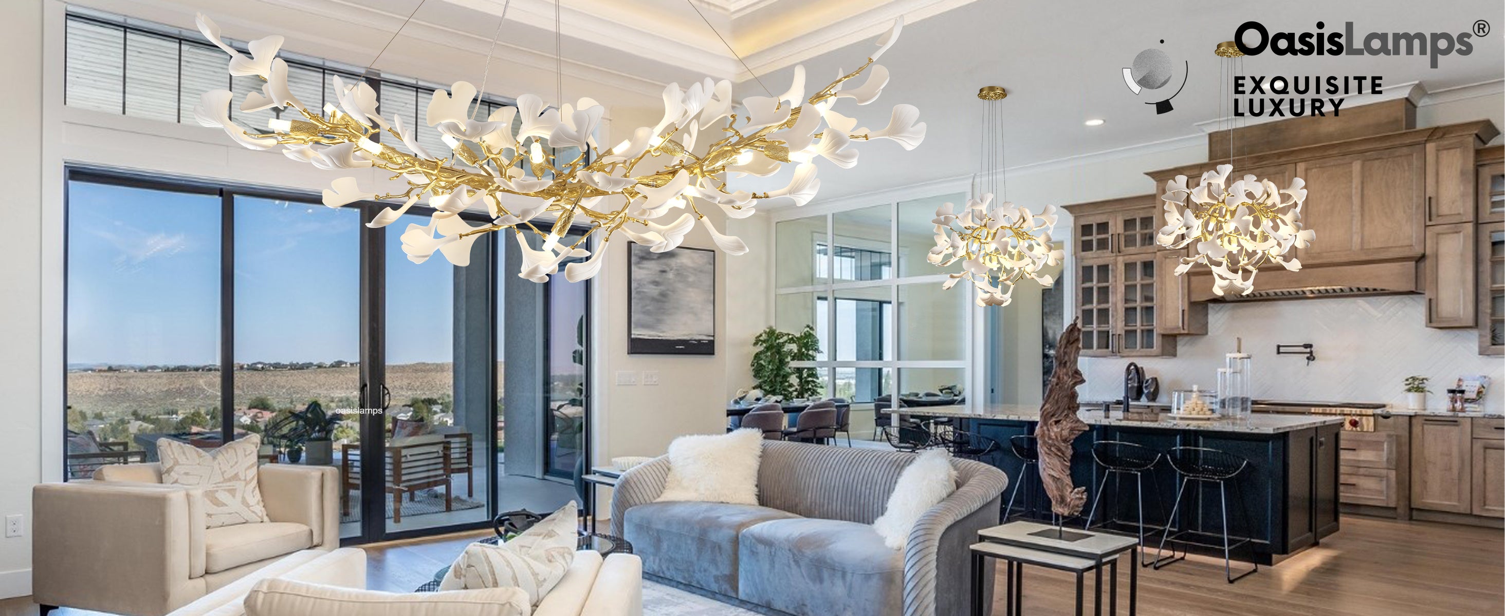 Twilight Branches Ceramic Glow Rectangular Chandelier 55"L