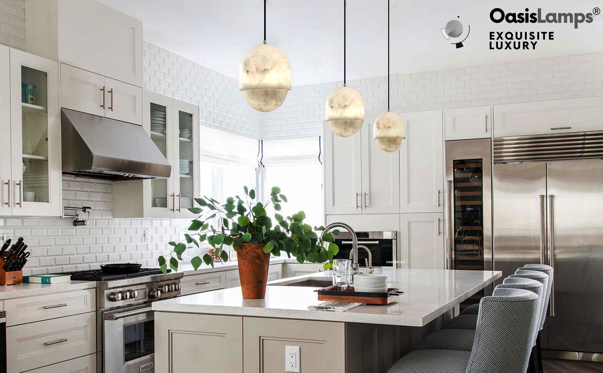 Hecate Alabaster Modern Pendant 6'' 7''D#color_brass