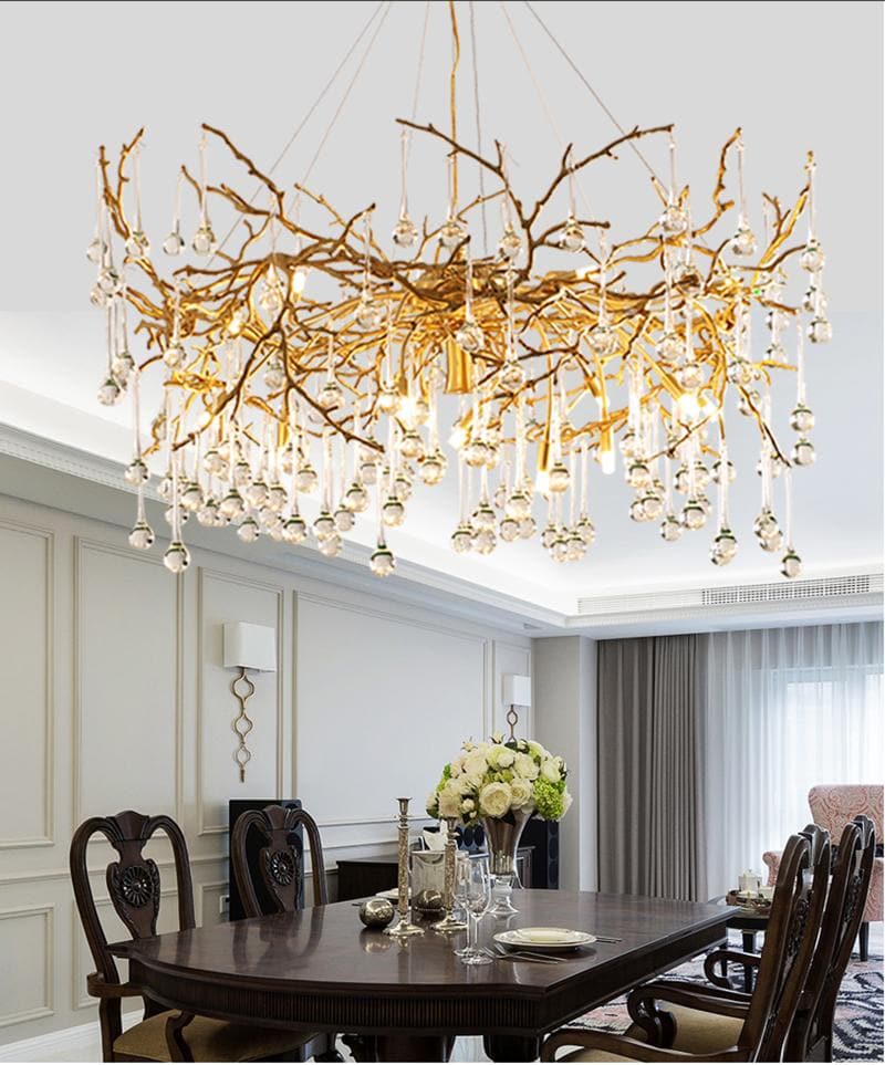 Teardrop Branch Brass Crystal Chandelier 31" 39"