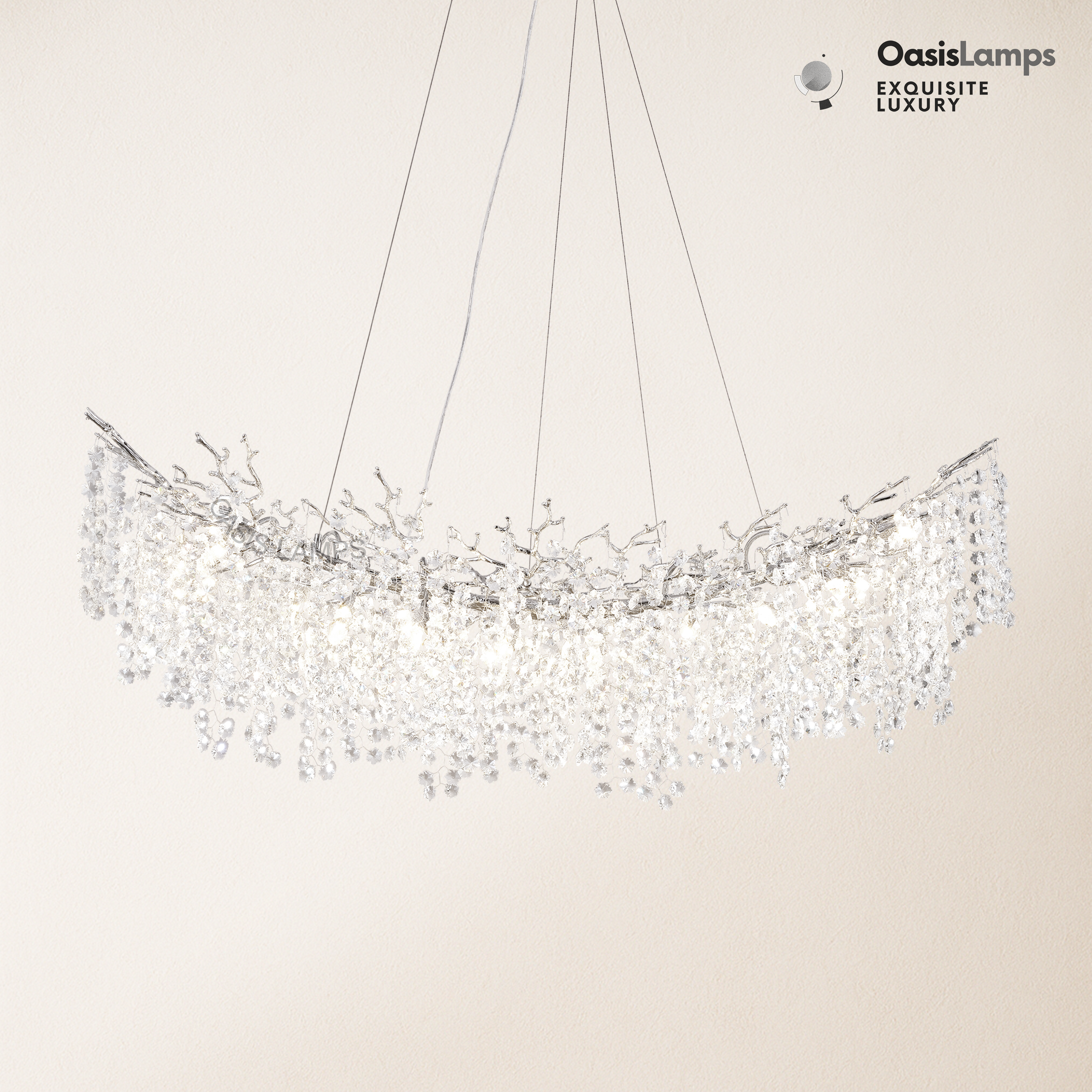 Lustre Branches Crystal Rectangular Chandelier 55"L#Color_silver