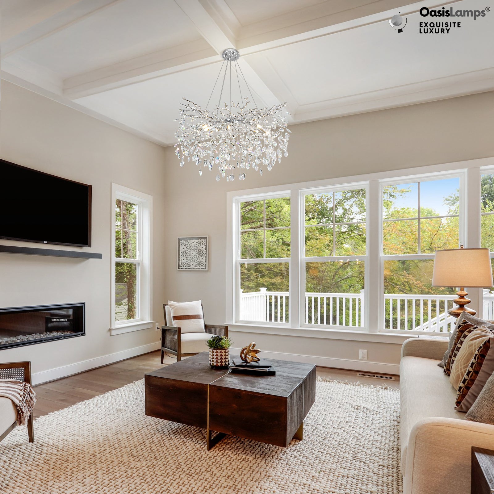 Frostleaf Cascade Branch Crystal Round Chandelier 30" 40" D#color_silver,size_D-30inches