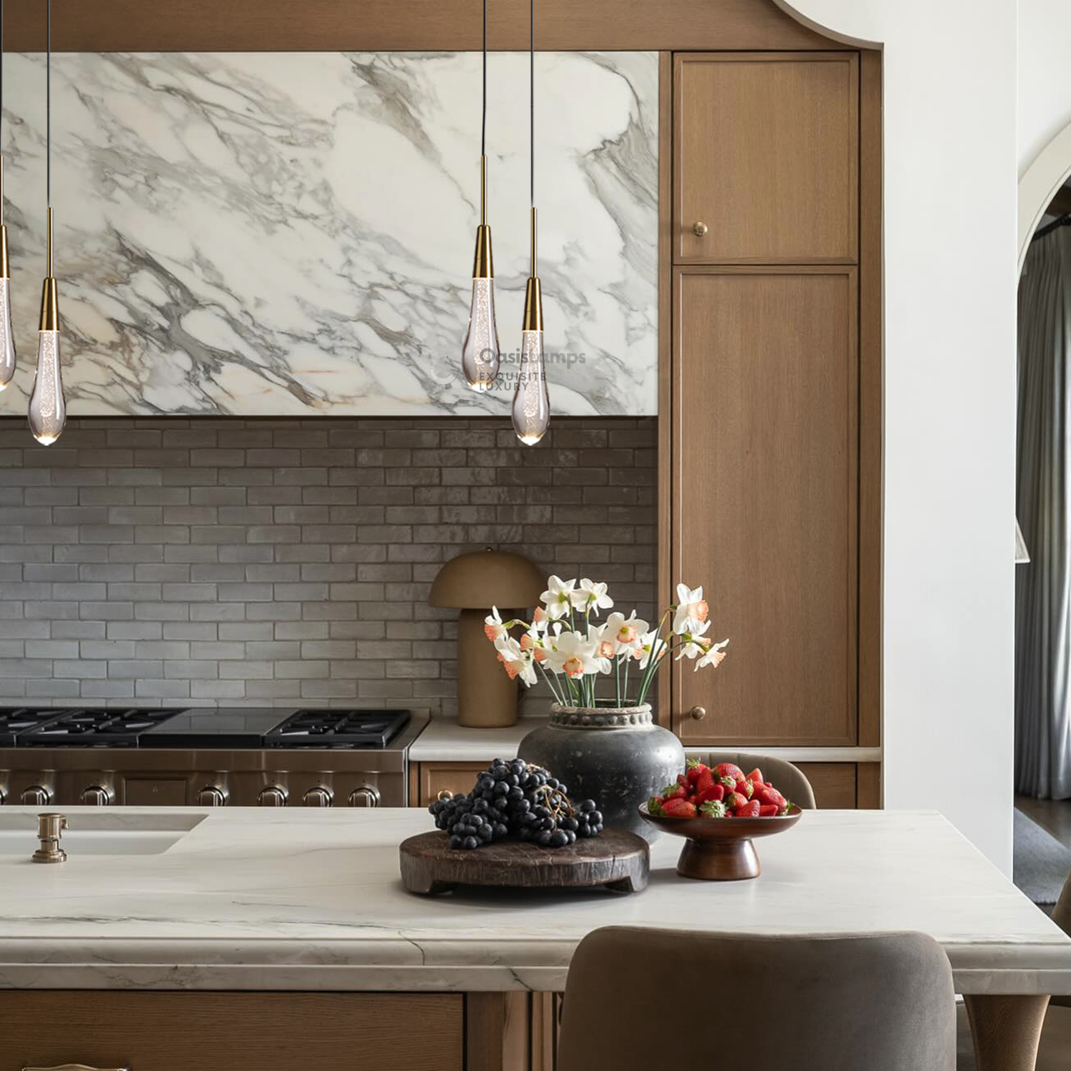 Elara Solitaires Crystal Pendant 2'' 1 light 2 lights#color_brass,size_2 lights