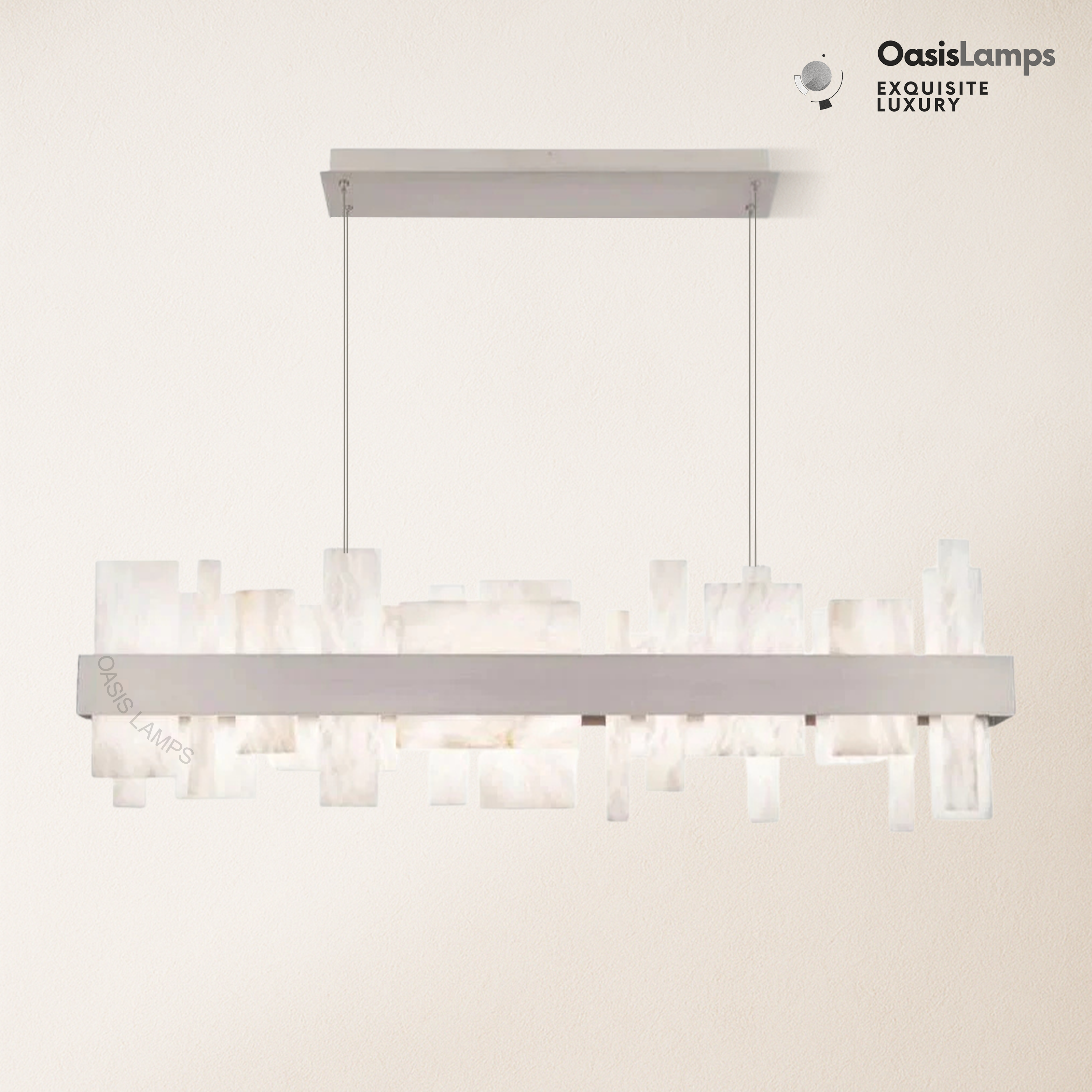 Swang Acropolis 46in LED Linear Alabaster Chandelier#Finish_Nickel
