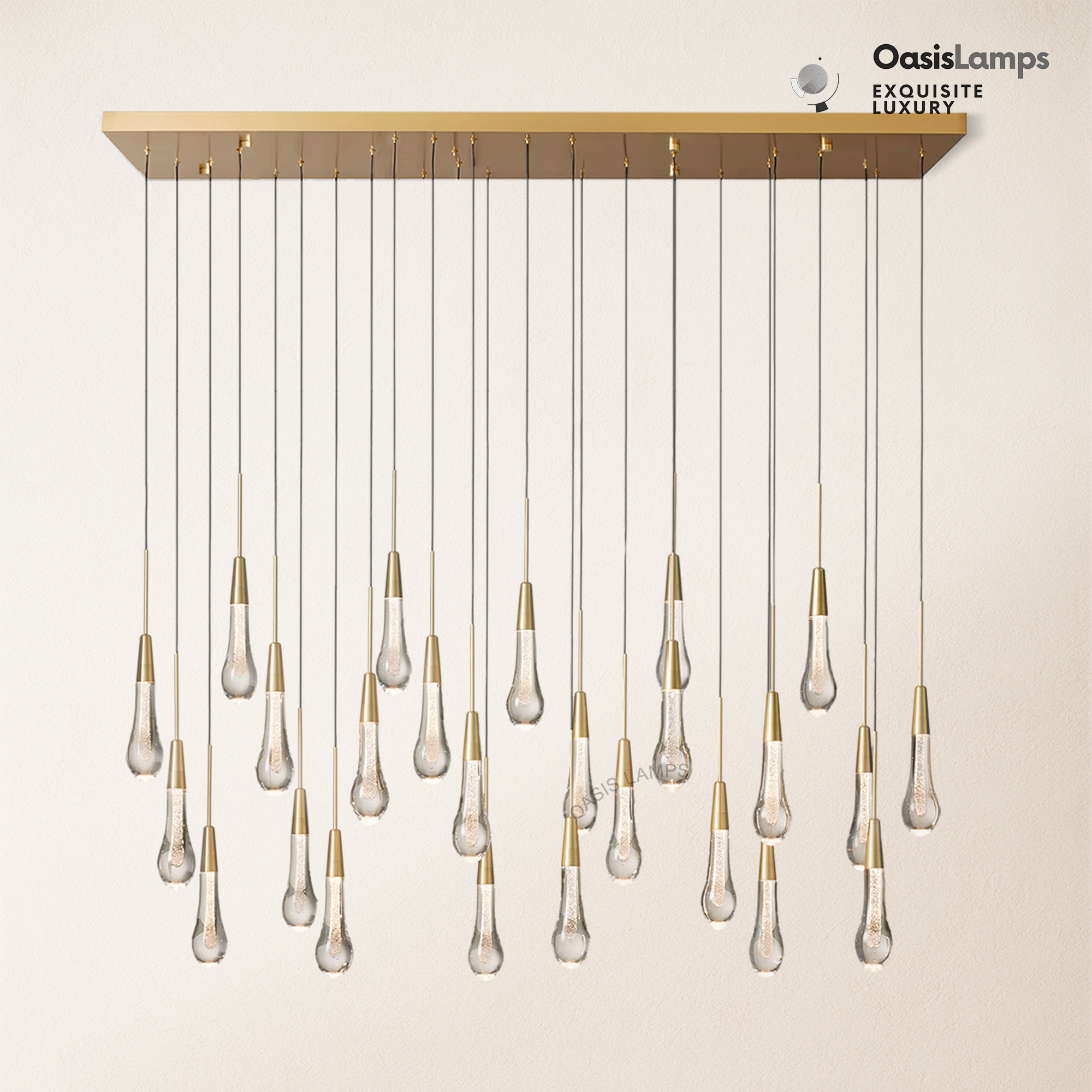 Elara Solitaires Linear Crystal Chandelier 37'' 50'' 70'' 87" 120"W#color_brass,size_50"-25 lights