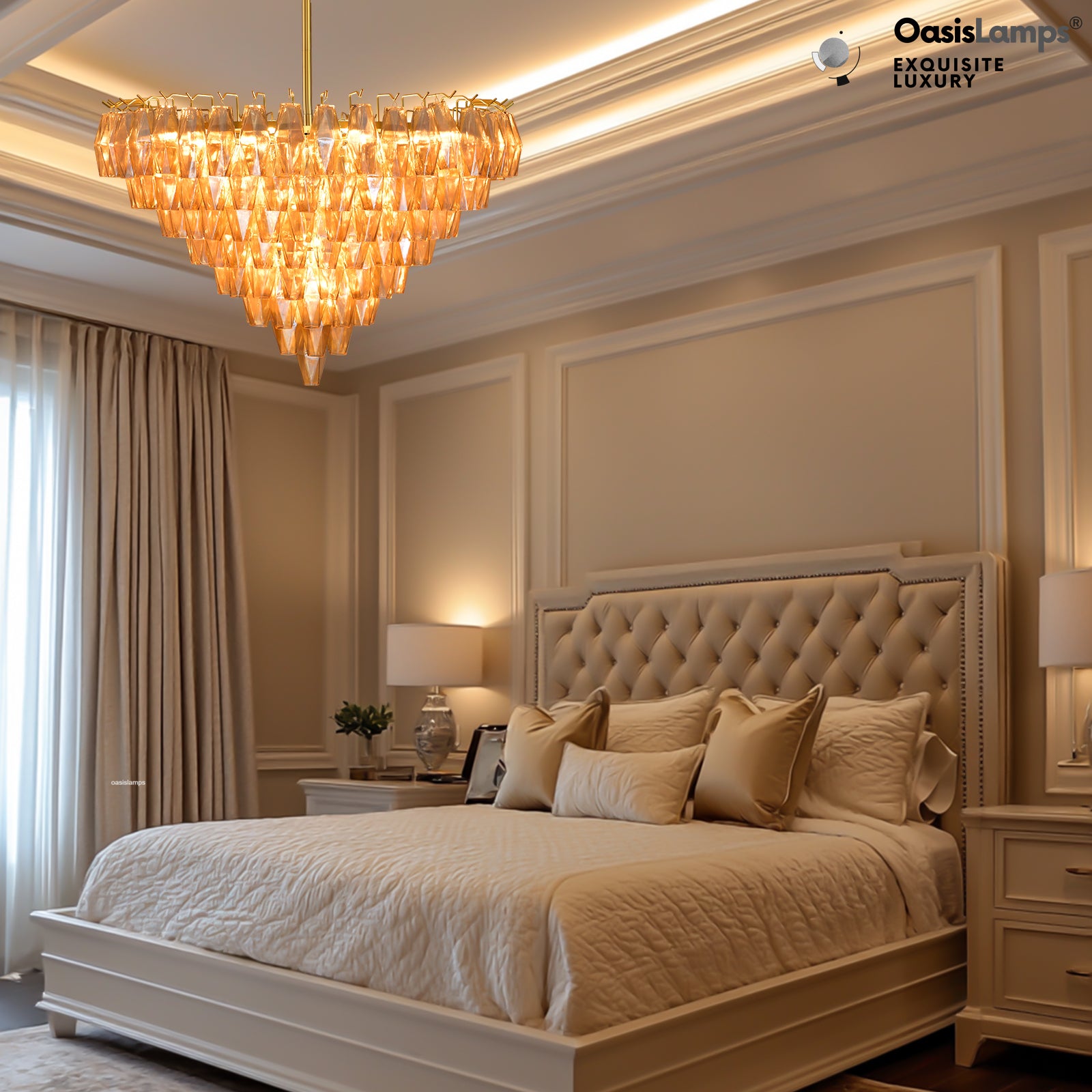 Celestial Drop Crystal Glass Chandelier 36"#color_brass