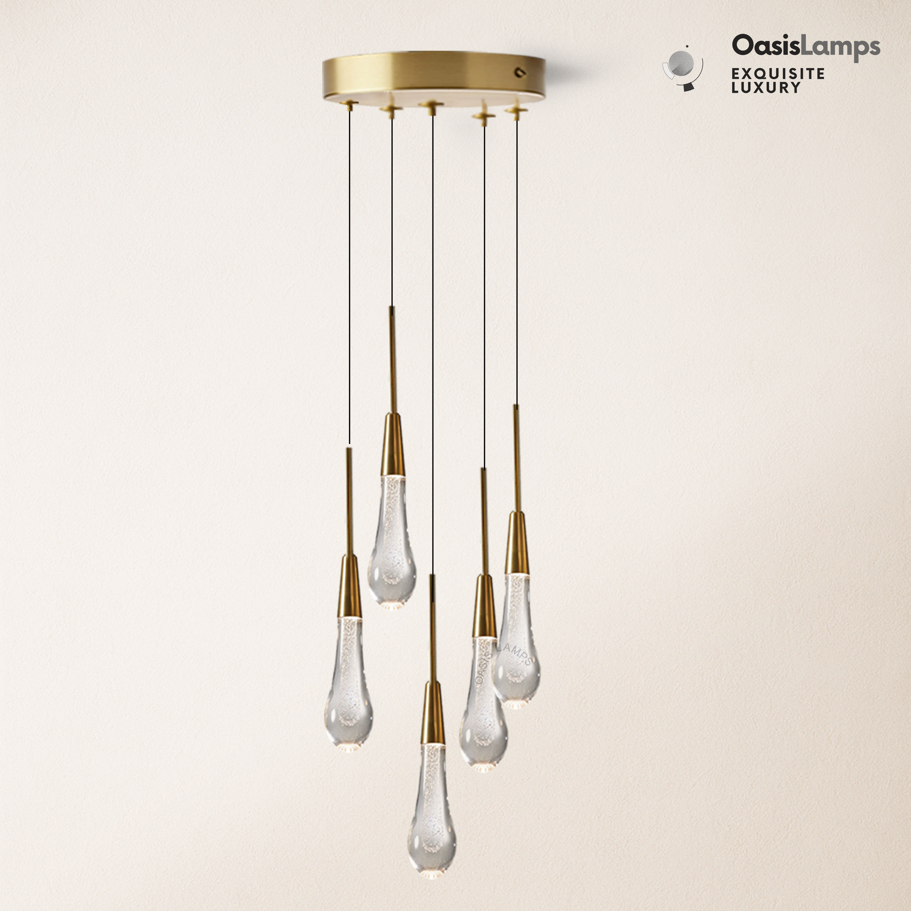 Elara Solitaires Round Crystal Pendant-3 lights 5 lights 7 lights#color_brass,size_5 lights