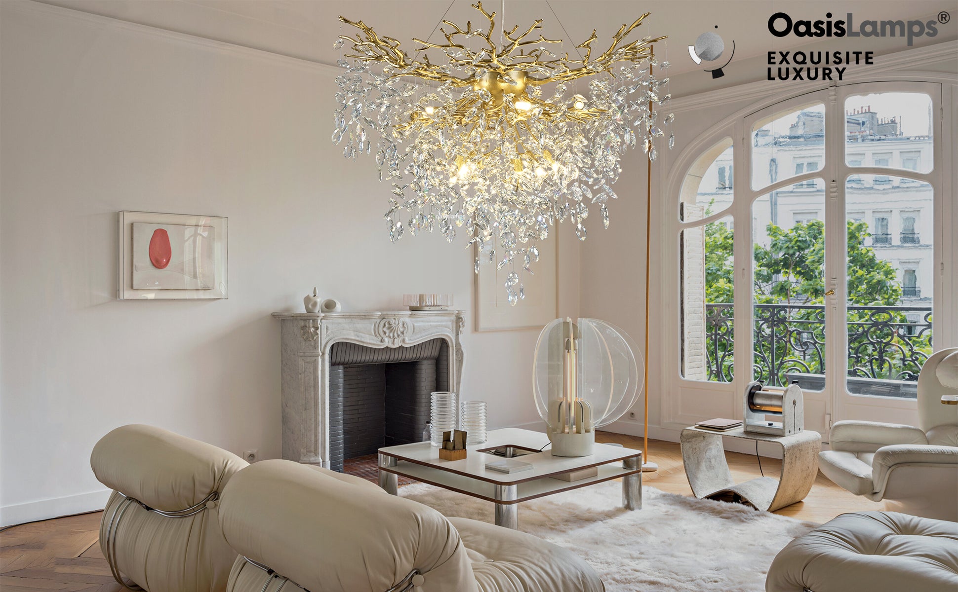 Frostleaf Grand Cascade Branches Chandelier 21'' 24" 32" 40"D#finish_brass,size_40"