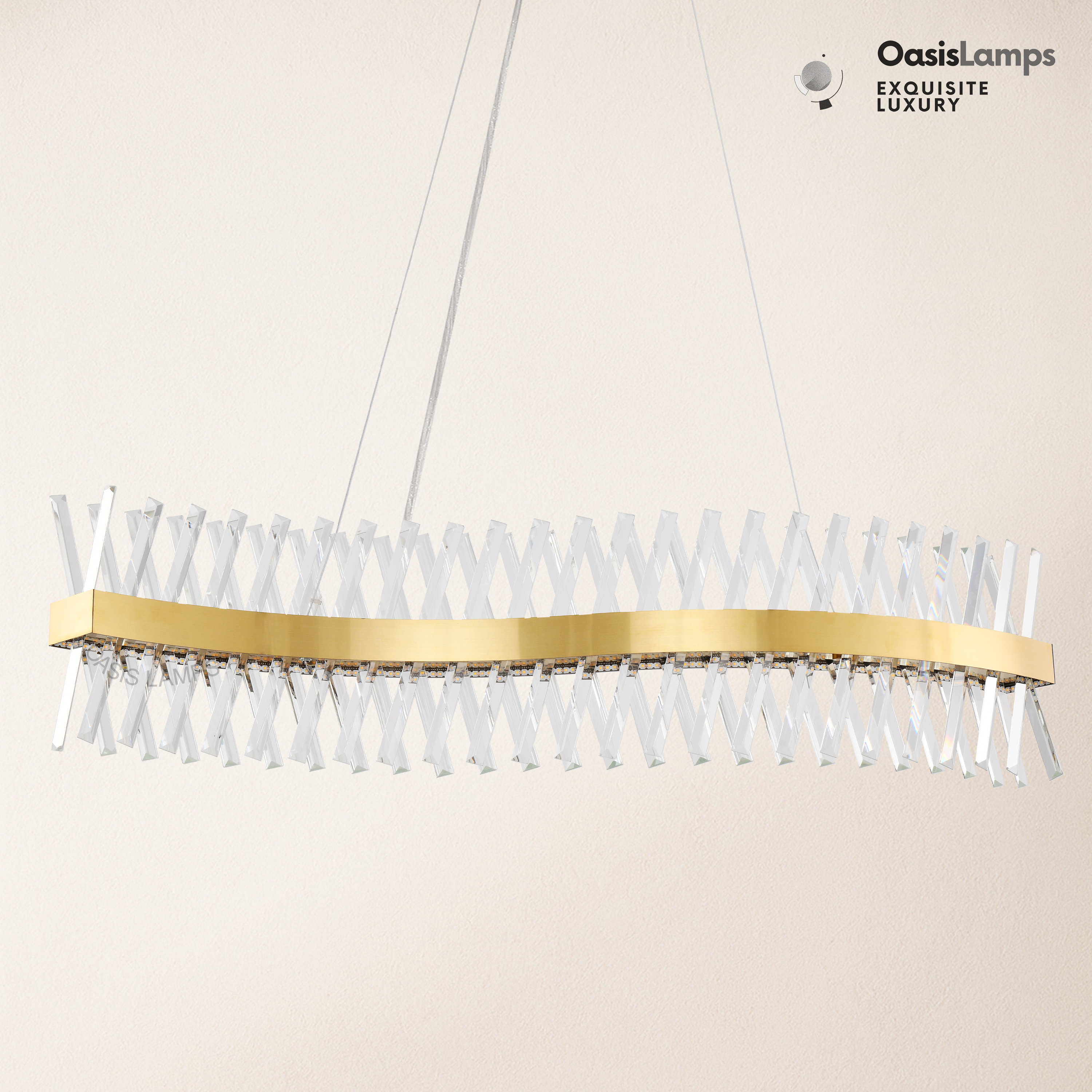 Vetro Prism Crystal Rectangular Chandelier 40" 47"L#Color_Brass,size_47"L