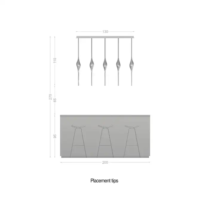 PEZZO 5-CRYSTAL Long Chandelier L51'' 59''