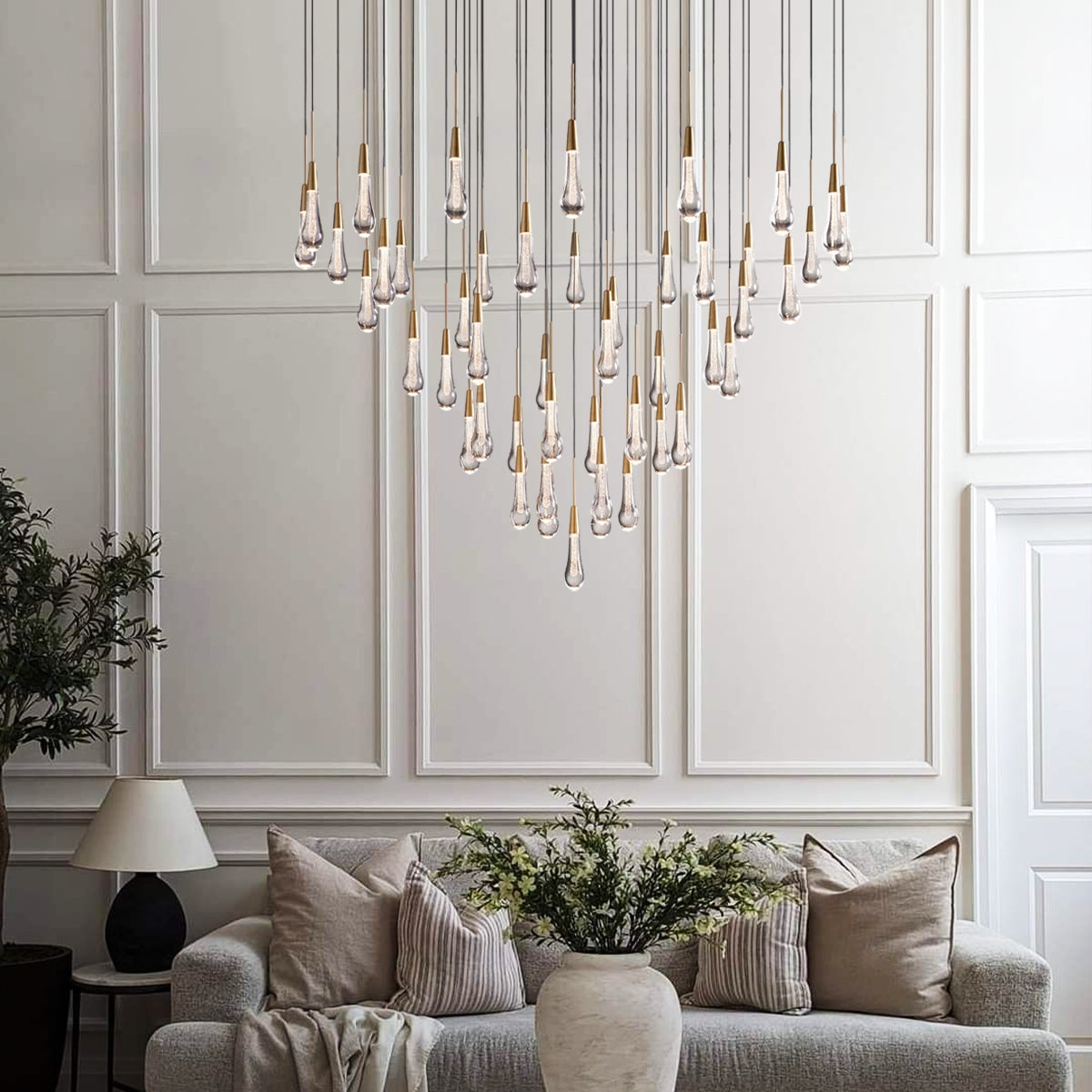 Elara Solitaires Round Crystal Chandelier 17'' 24'' 36'' 40'' 58''D#color_brass,size_58"-47 lights