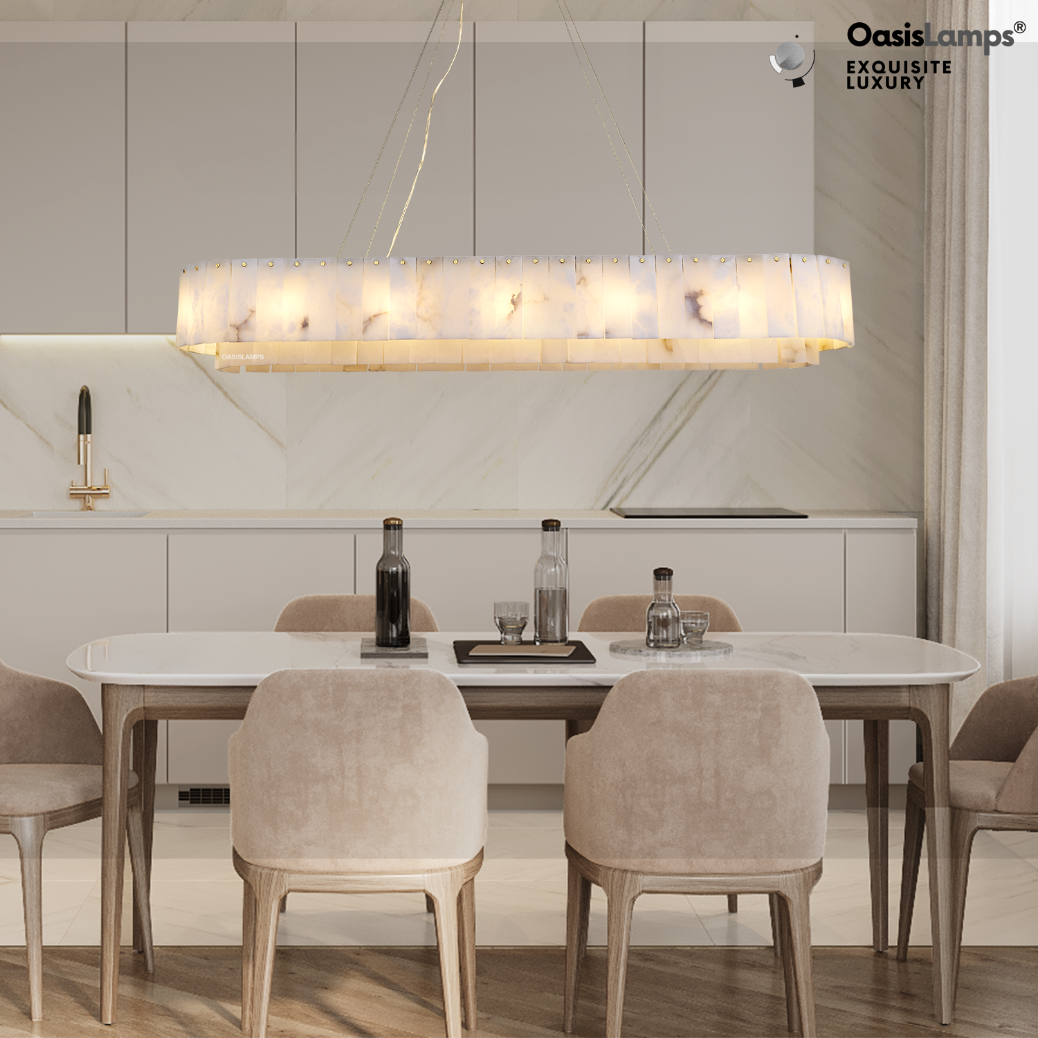 Sawyer Alabaster Rectangle Chandelier 40" 54"L#Color_Brass,size_54"