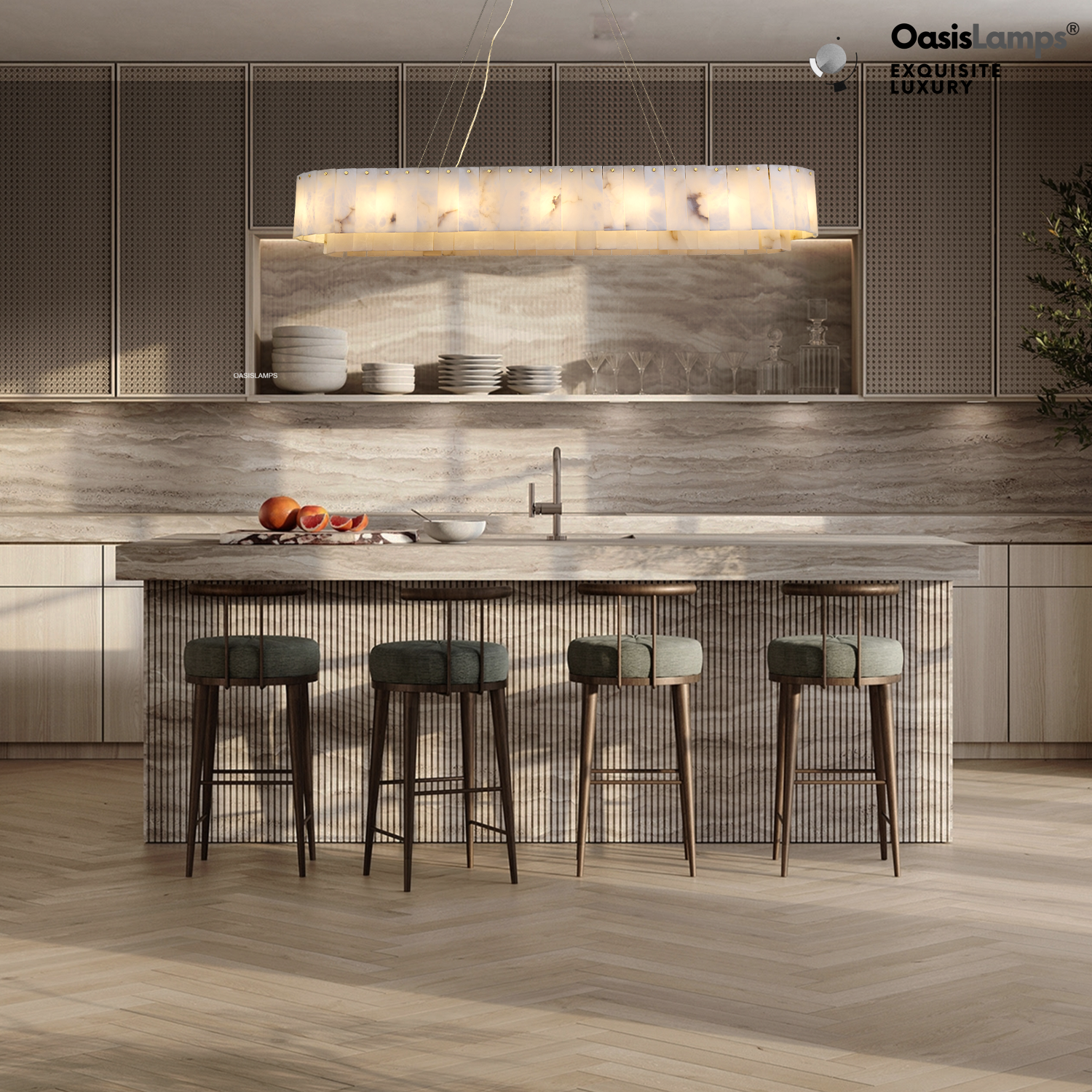 Sawyer Alabaster Rectangle Chandelier 40" 54"L#Color_Brass,size_54"