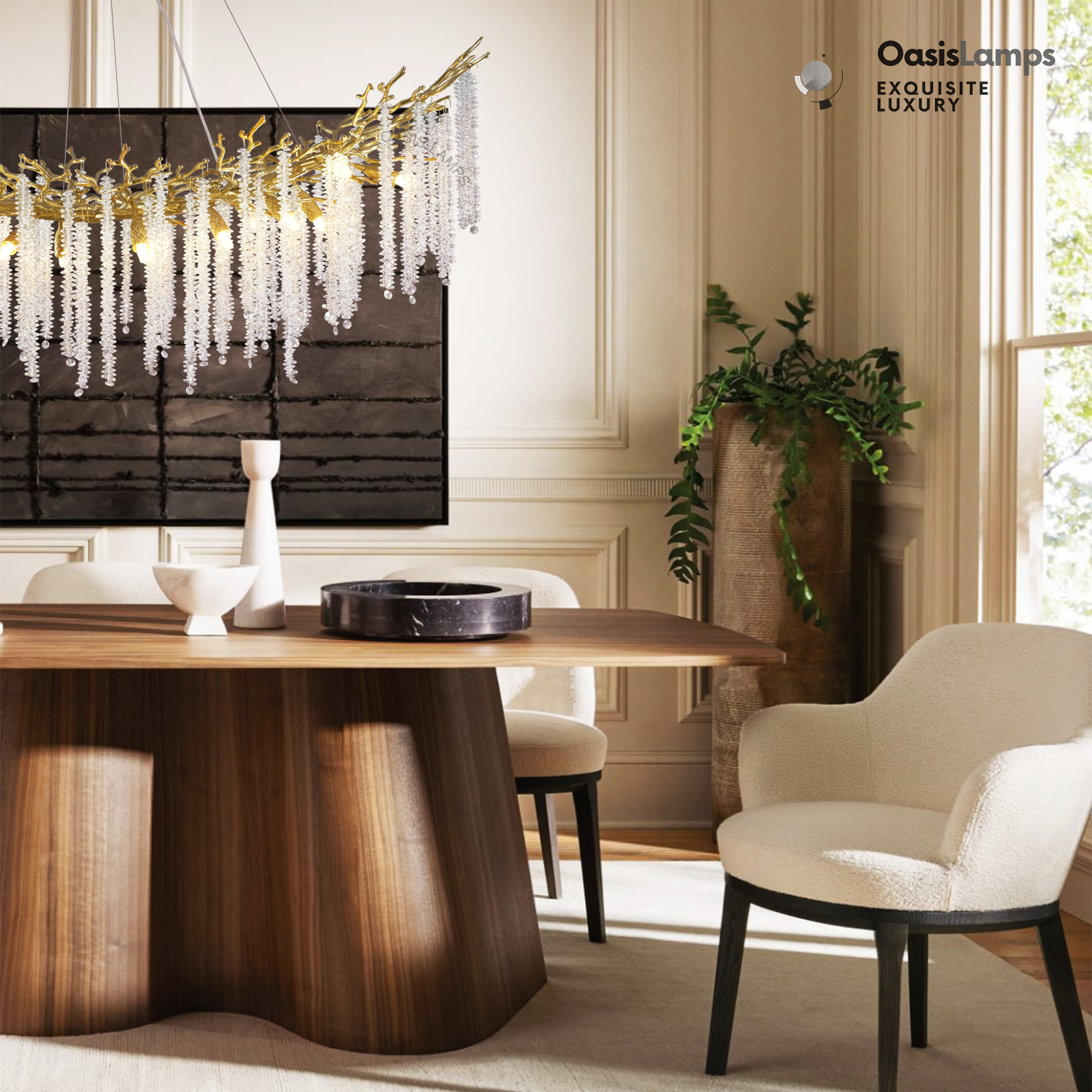 Snow Tree Branches Linear Chandelier 55''L#Color_brass