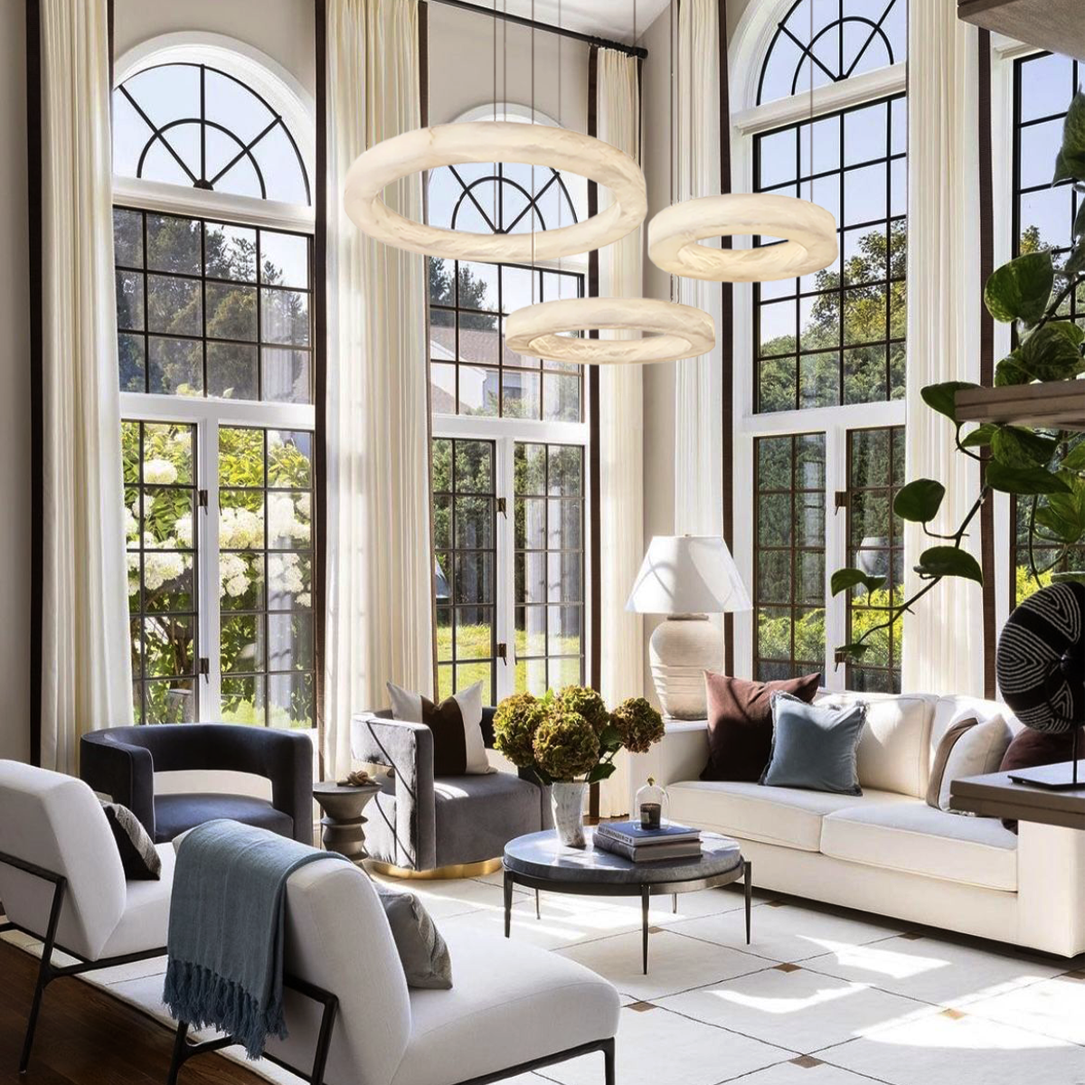 Theseus Alabaster Round Chandelier 19'' 27'' 36'' 60''D