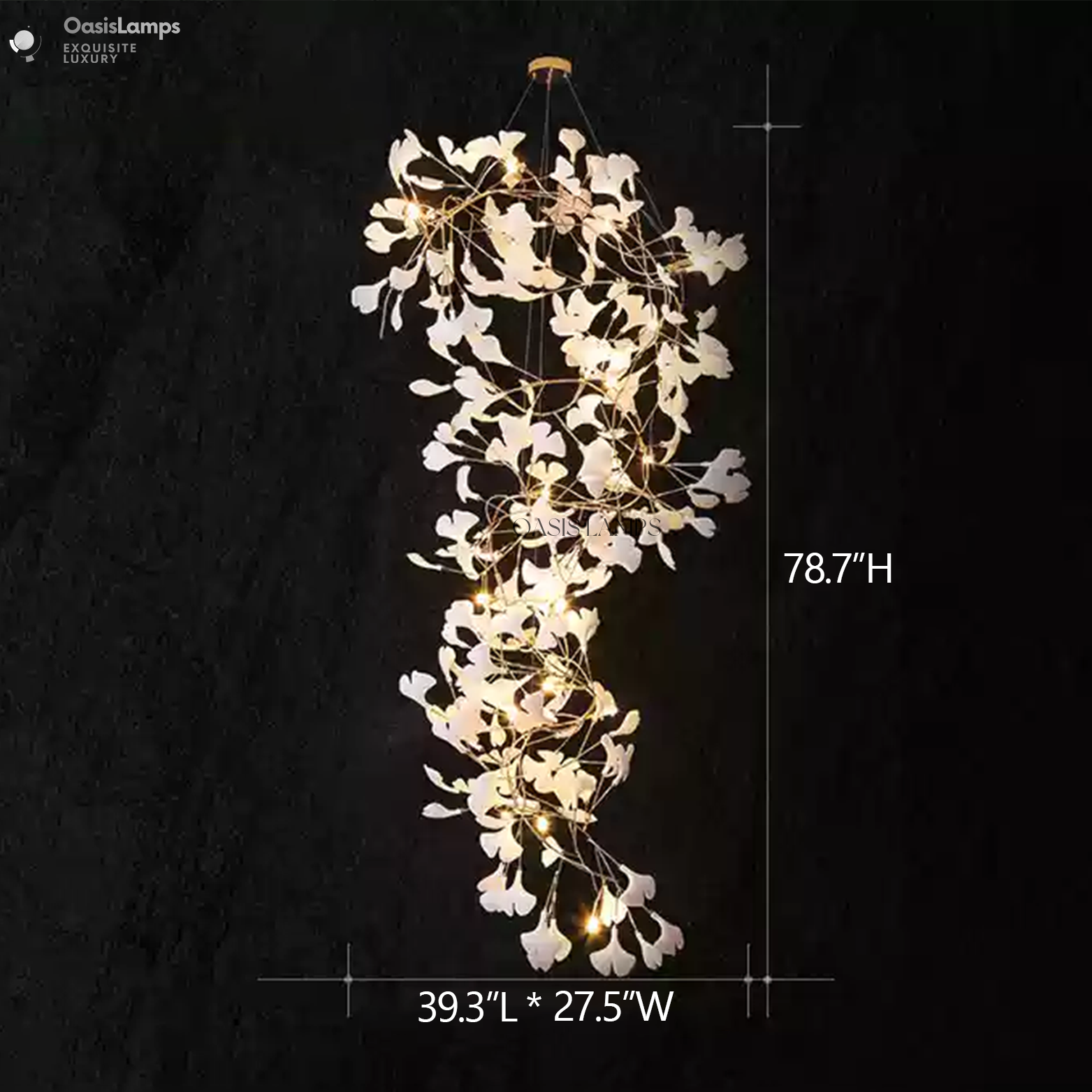 Ceramic Ginkgo Luxury Vertical Bloomfall Chandelier 59" 78" 105" 118" 137" 153"H#size_78"