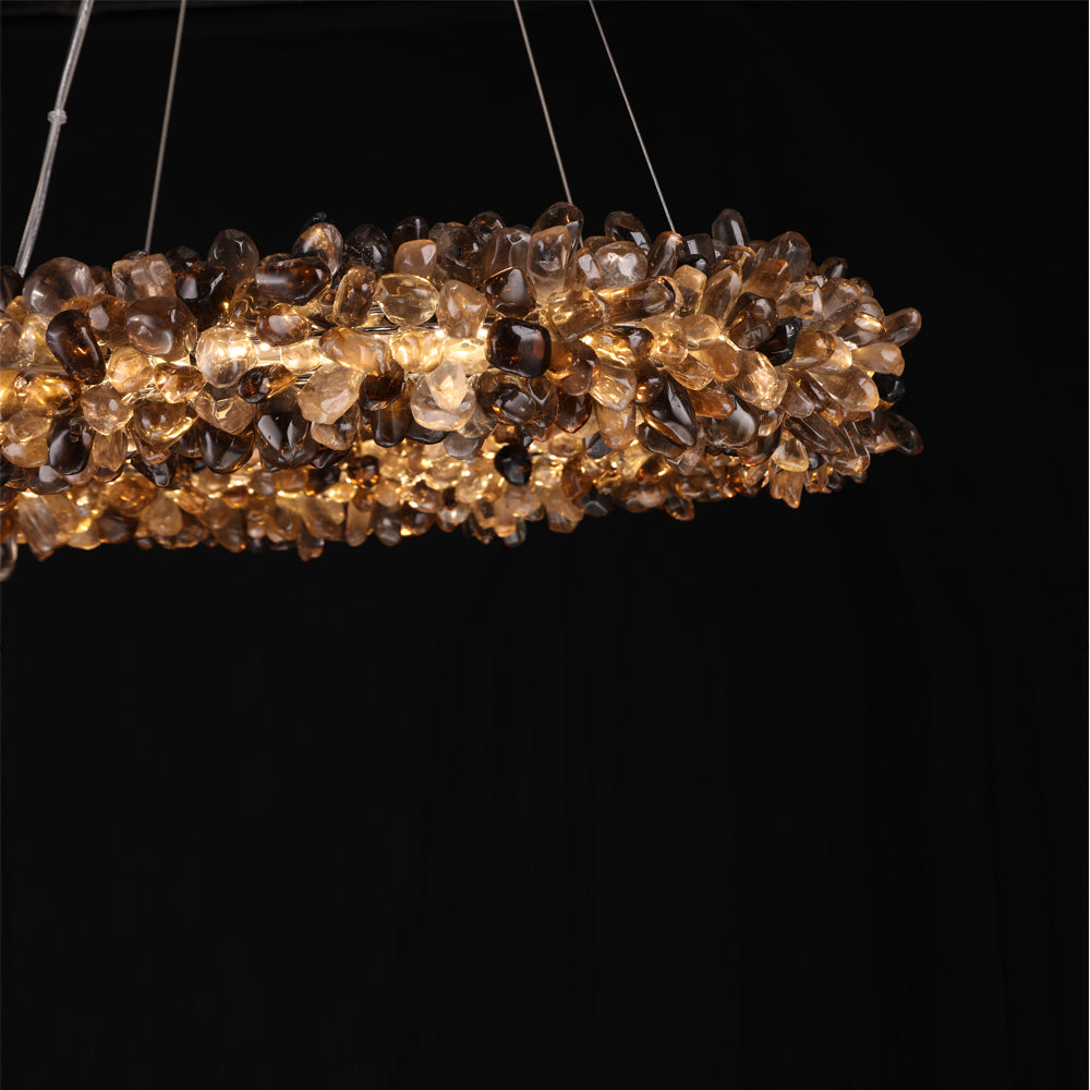 Modern Multiple Size Modern Smoky Rock Crystal Halo LED Chandelier Pendant Light