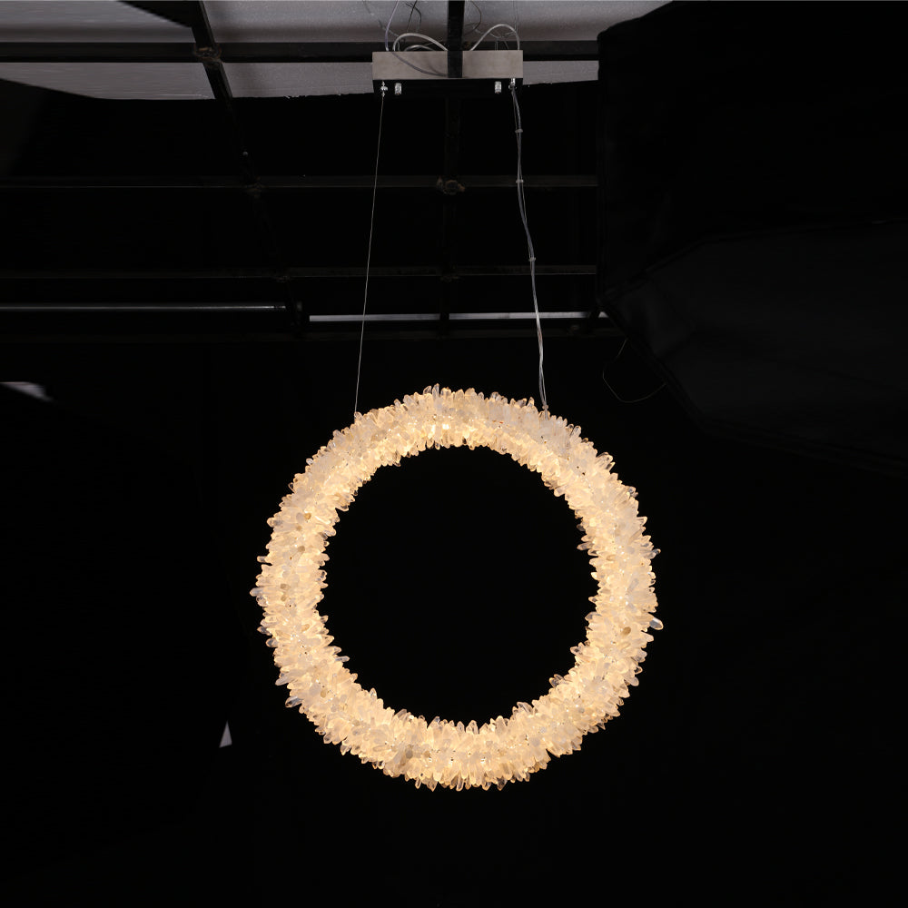Modern Modern Geode Quartz Crystal Chandelier Vertical Hanging Ring Pendant Light