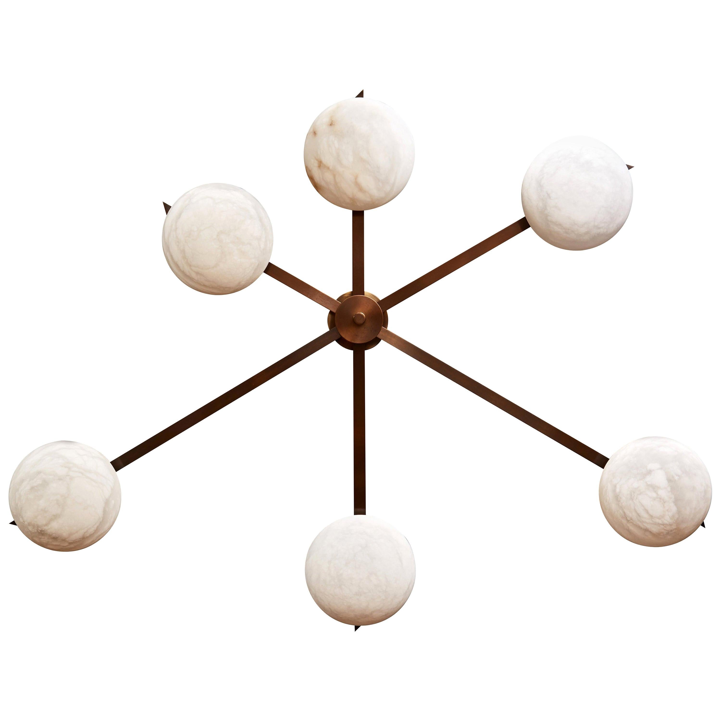 Alabaster Six Asymmetrical Arms Wall Sconce and Ceiling Lamp Brass