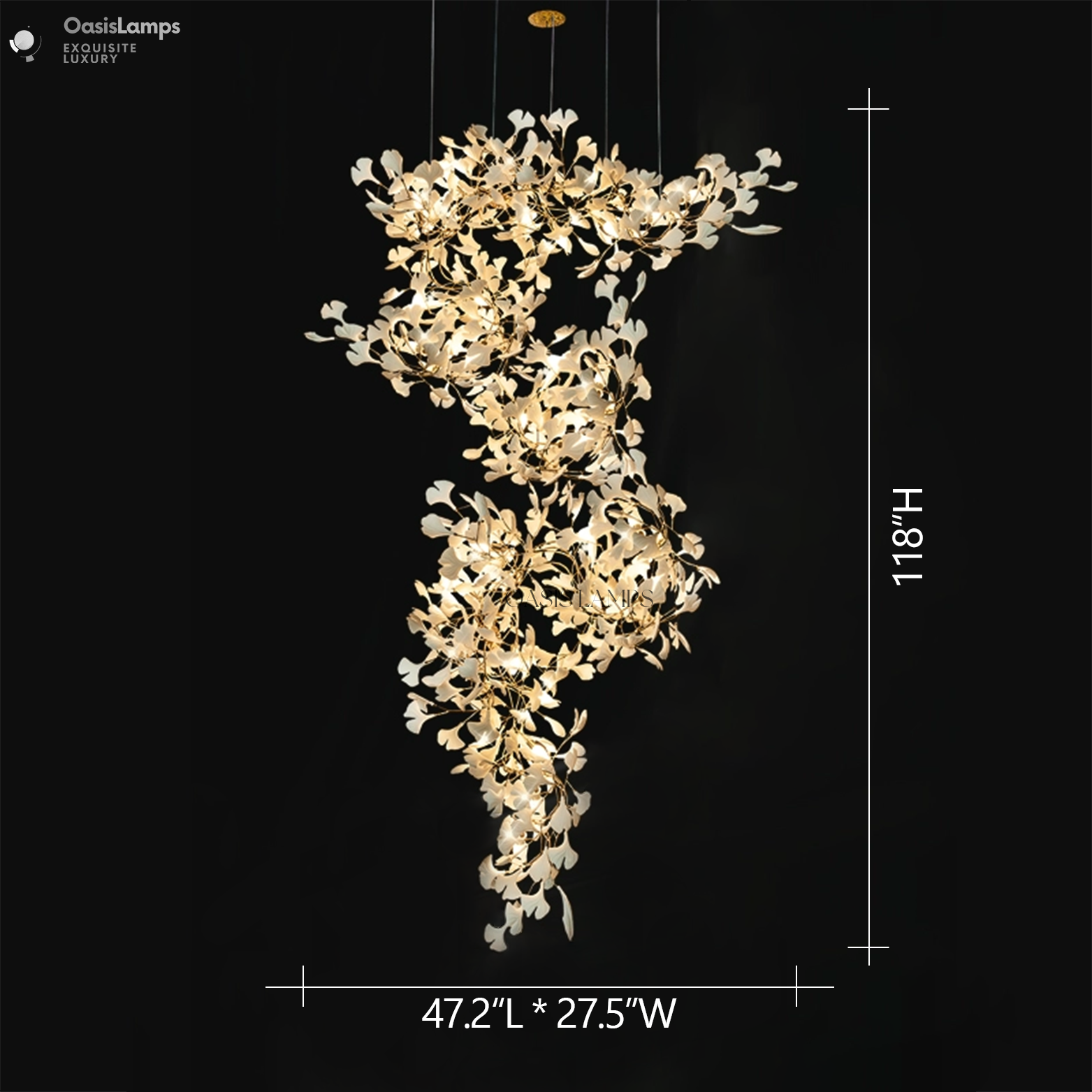 Ceramic Ginkgo Luxury Vertical Bloomfall Chandelier 59" 78" 105" 118" 137" 153"H#size_118"