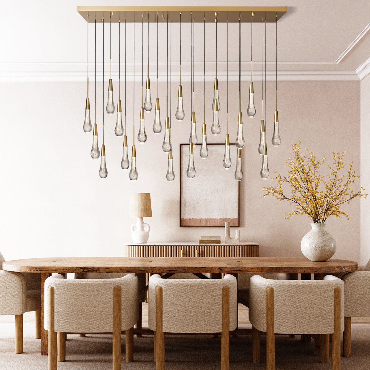 Elara Solitaires Linear Crystal Chandelier 37'' 50'' 70'' 87" 120"W#color_brass,size_50"-25 lights