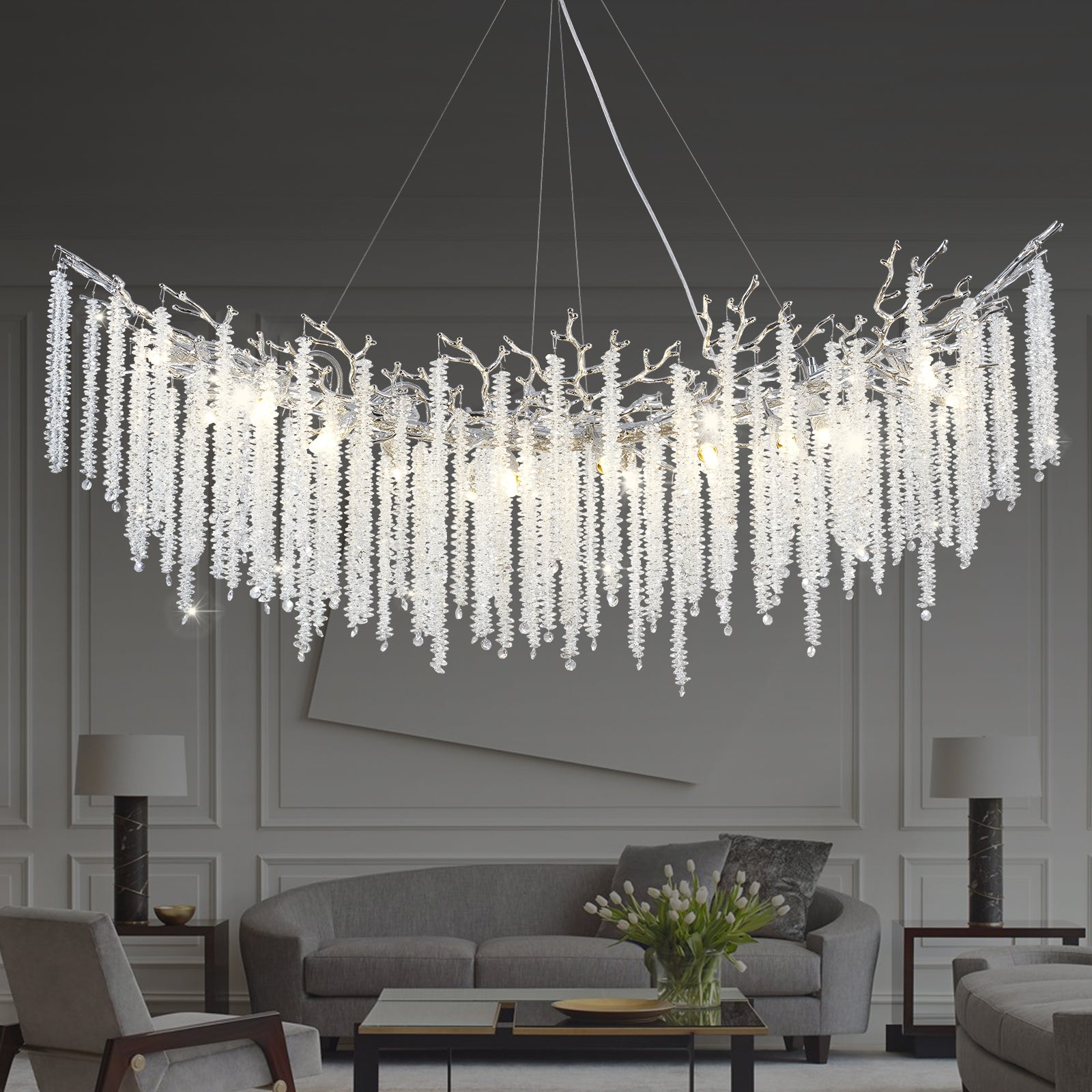 Snow Tree Branches Linear Chandelier for All Rooms 55''