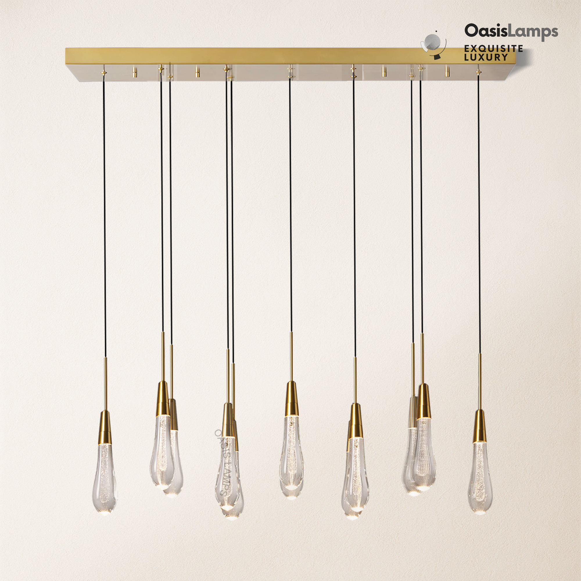 Elara Solitaires Linear Crystal Chandelier 37'' 50'' 70'' 87" 120"W#color_brass,size_37"-12 lights