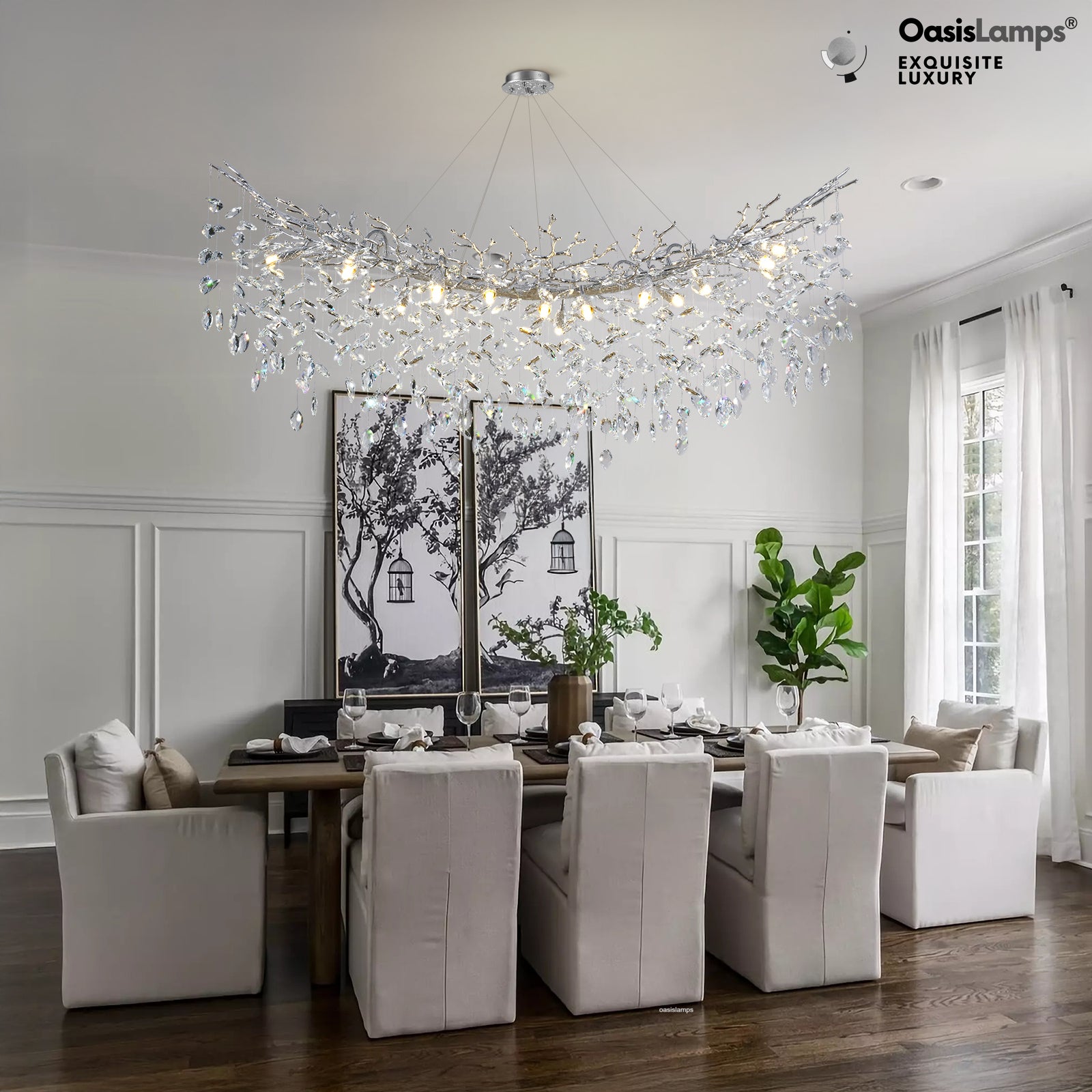 Frostleaf Cascade Tree Branch Linear Chandelier for All Rooms 55" 72"#Color_silver,Size_L-55inches
