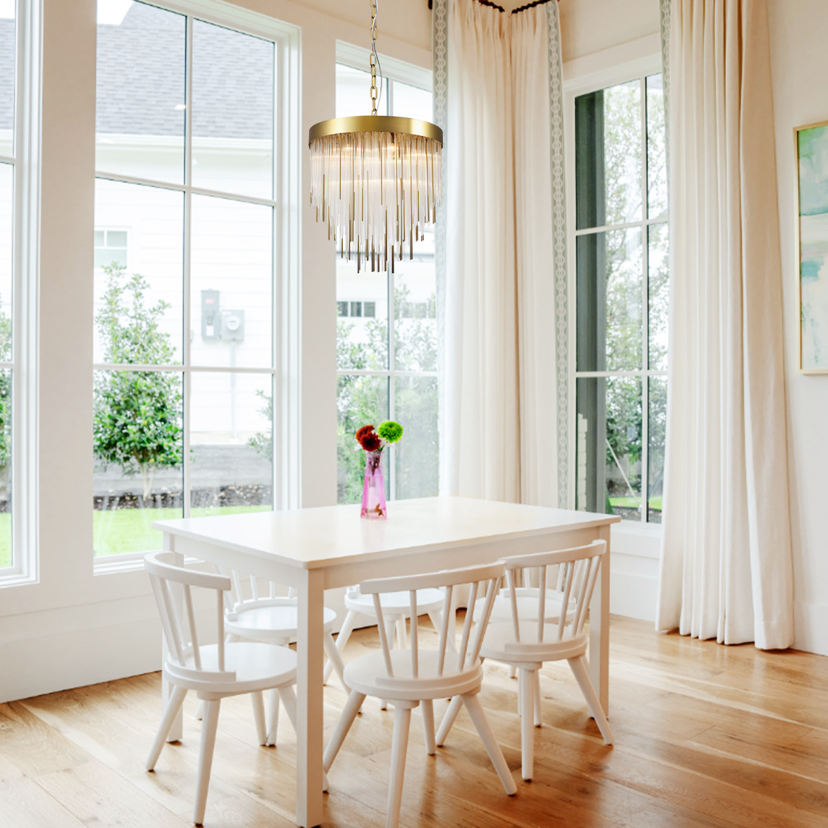 Waterfall Aged Brass Chandelier Ceiling Light 30"