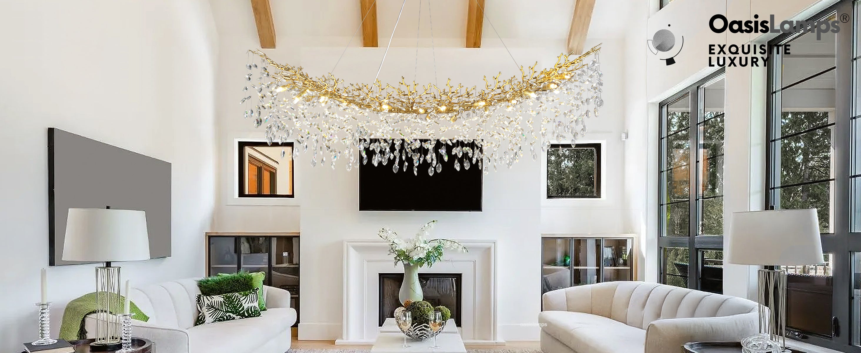 Frostleaf Cascade Tree Branch Linear Chandelier for All Rooms 55" 72"#Color_Brass,Size_L-72inches