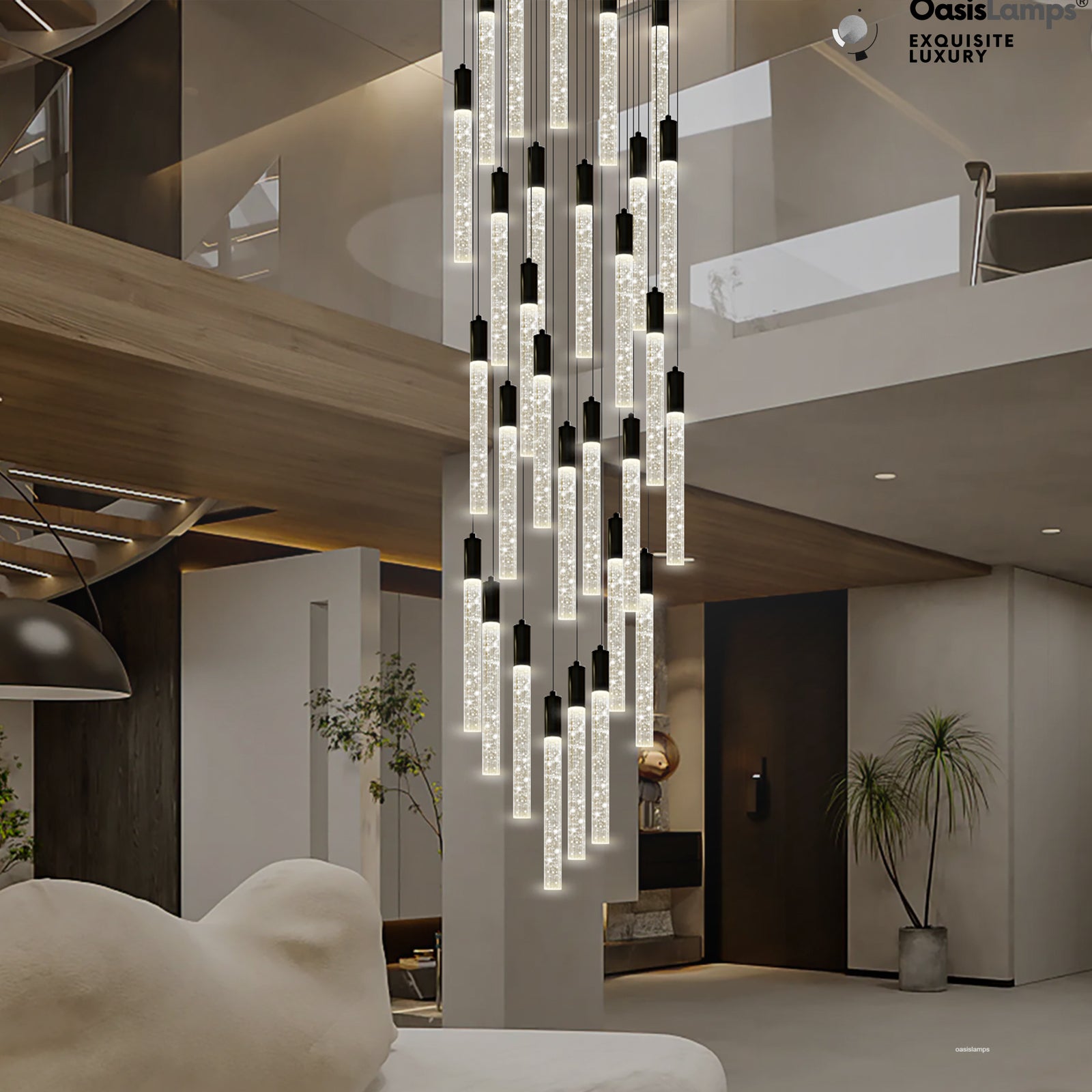 Nova Cascade Modern LED High Ceiling Chandelier 20'' 24''D#Light Number_30-Light Black