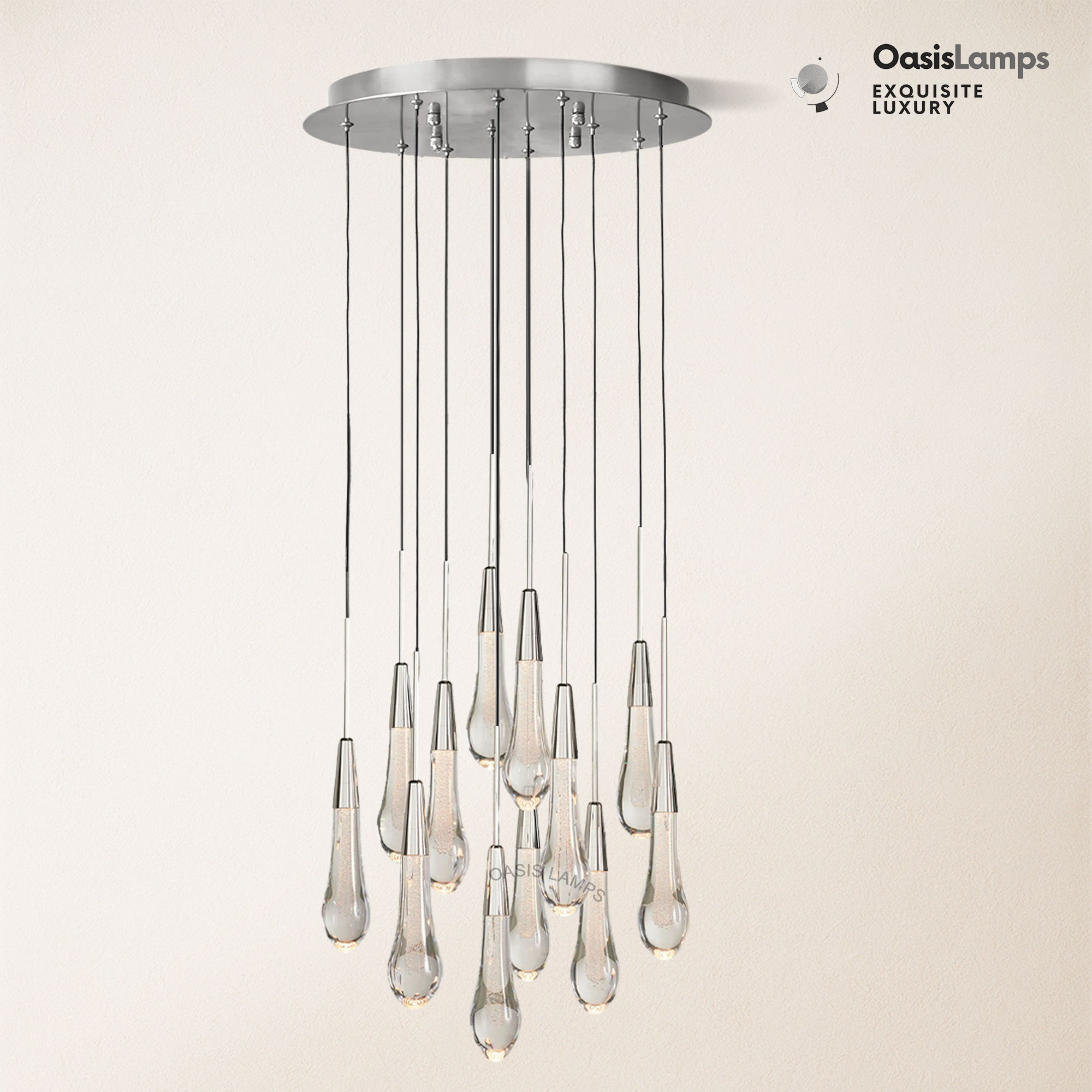 Elara Solitaires Round Crystal Chandelier 17'' 24'' 36'' 40'' 58''D#color_nickel,size_17"-12 lights