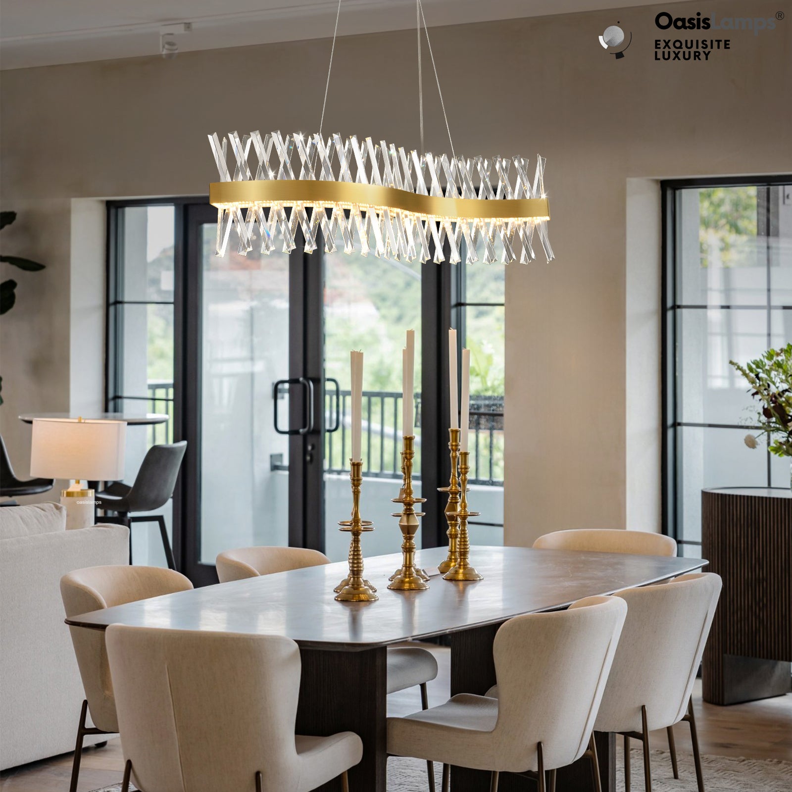 Vetro Prism Crystal Rectangular Chandelier 40" 47"L#Color_Brass,size_40"L