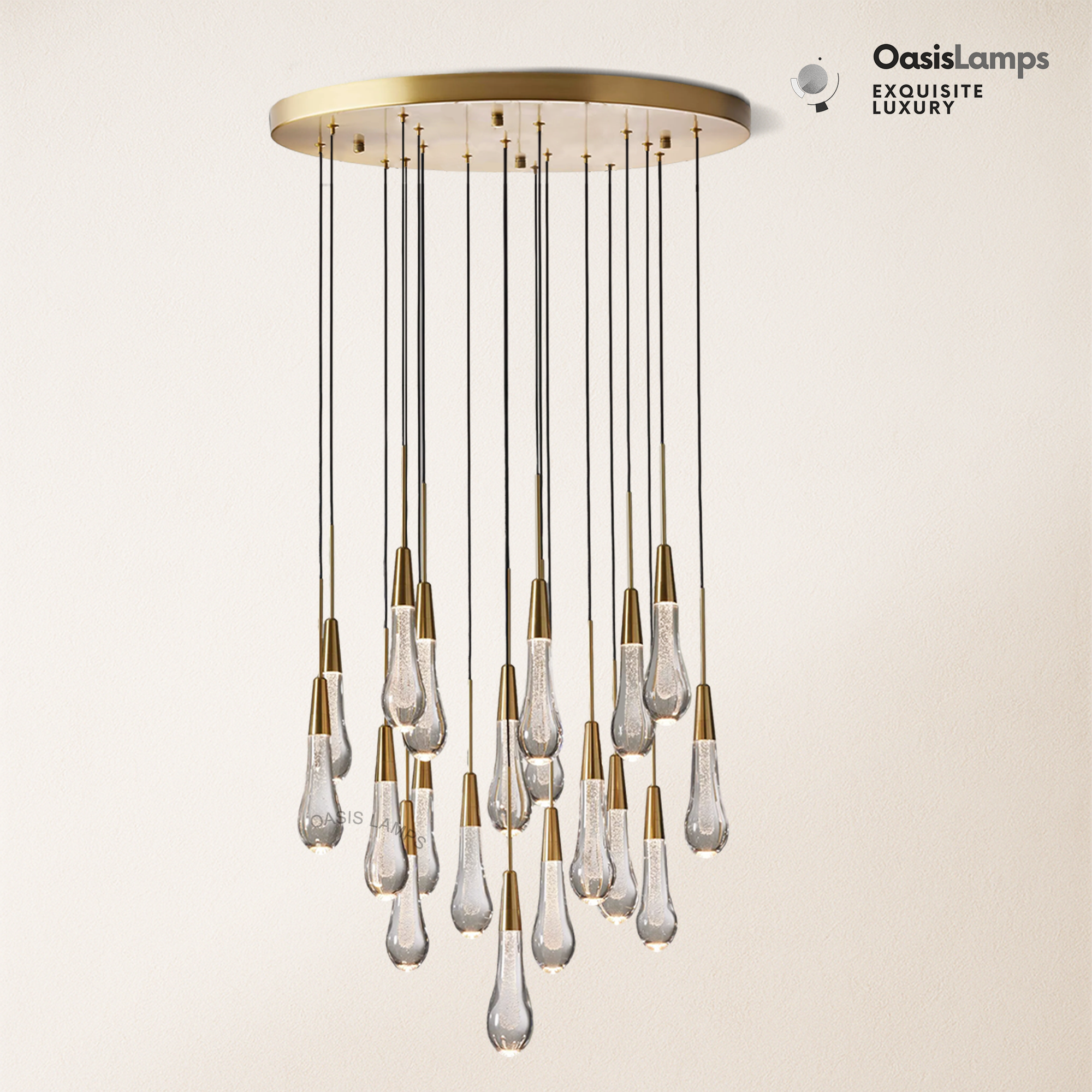 Elara Solitaires Round Crystal Chandelier 17'' 24'' 36'' 40'' 58''D#color_brass,size_24"-19 lights