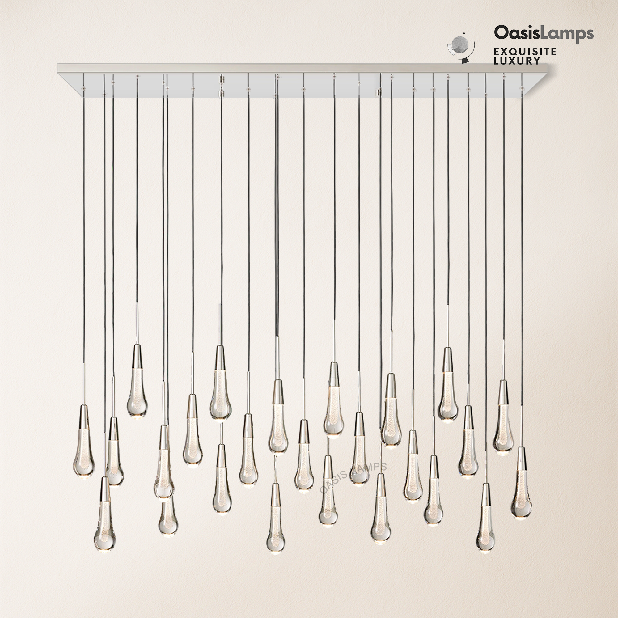 Elara Solitaires Linear Crystal Chandelier 37'' 50'' 70'' 87" 120"W#color_nickel,size_50"-25 lights