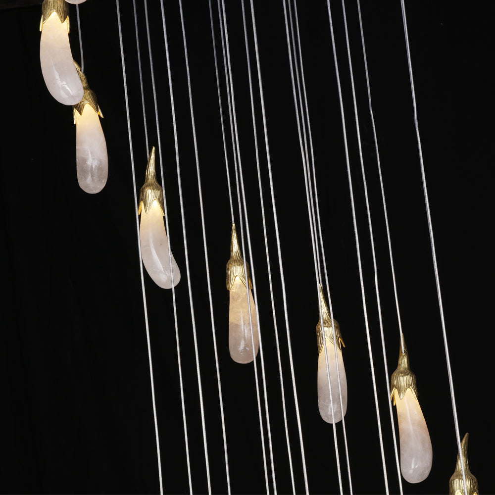 Modern 24 Rock Crystal Long-eggplants Modern Chandelier 138 Inch Long Staircase Chandelier