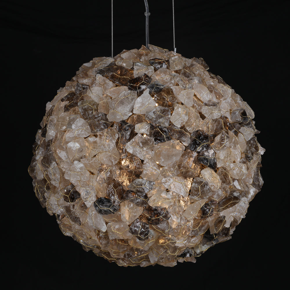 Modern Modern Clear & Smoky Rock Crystal Ball Pendant Light
