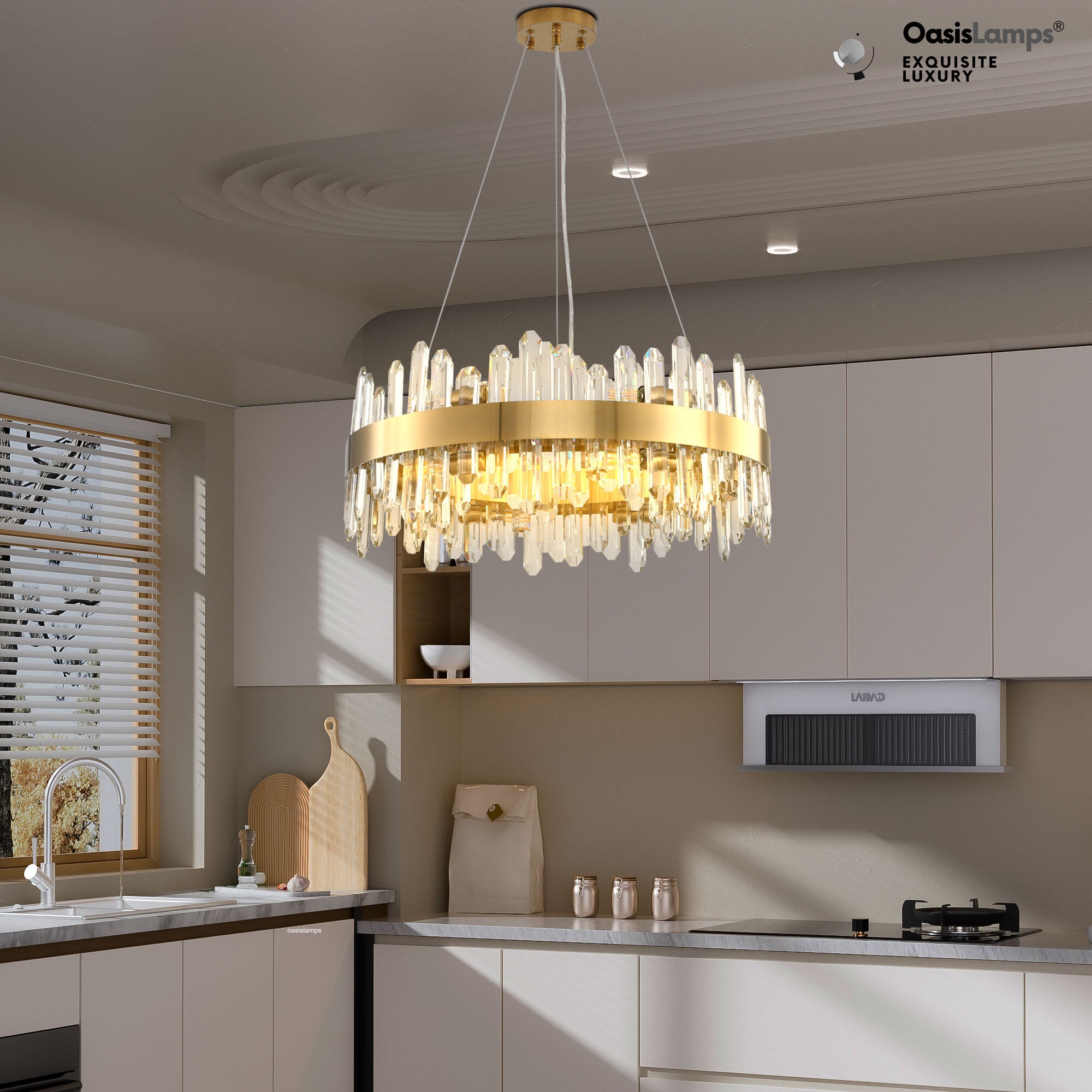 Stellara Crystal Strip Round Halo Chandelier 24" 32" 40"D#color_brass,size_24''D