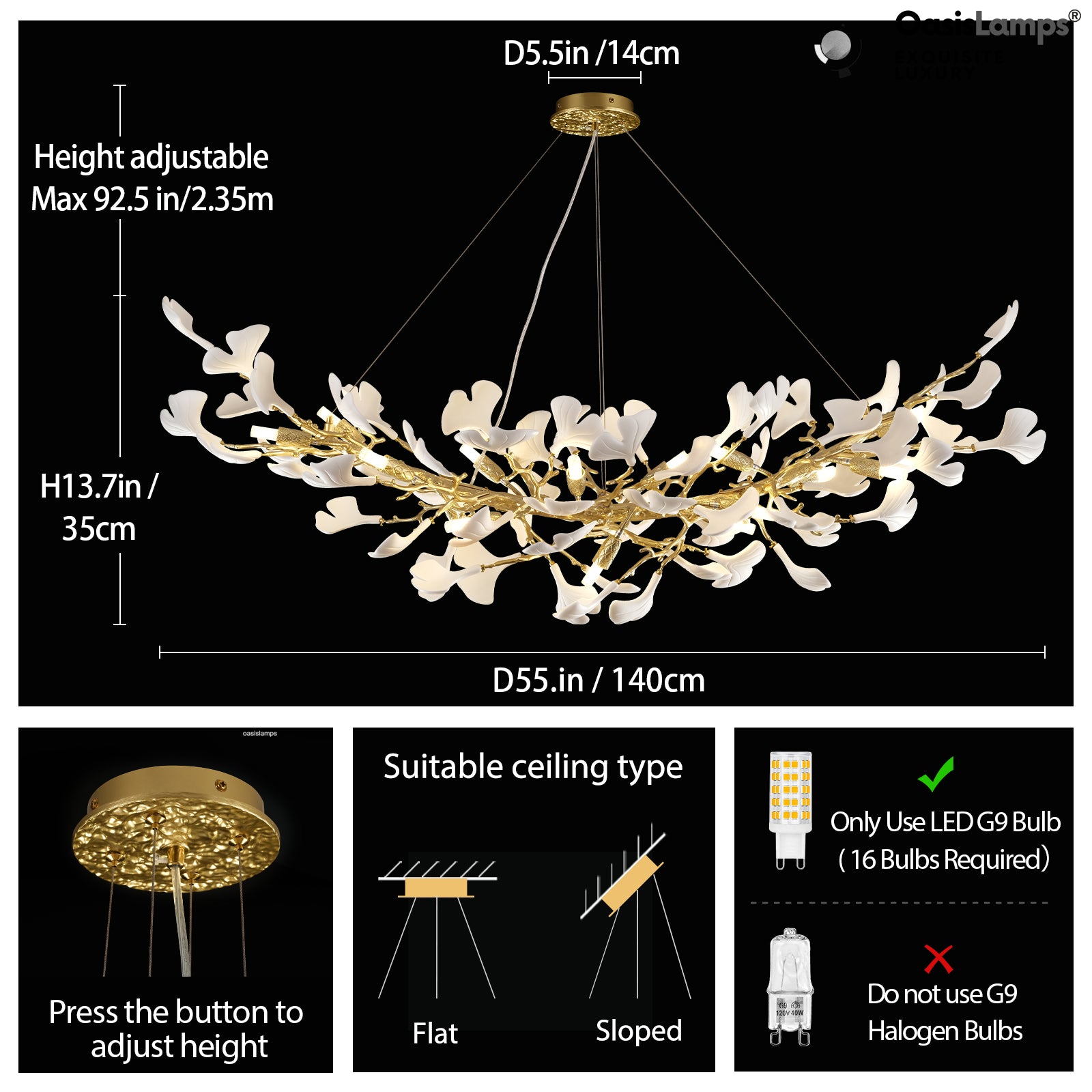 Twilight Branches Ceramic Glow Rectangular Chandelier 55"L
