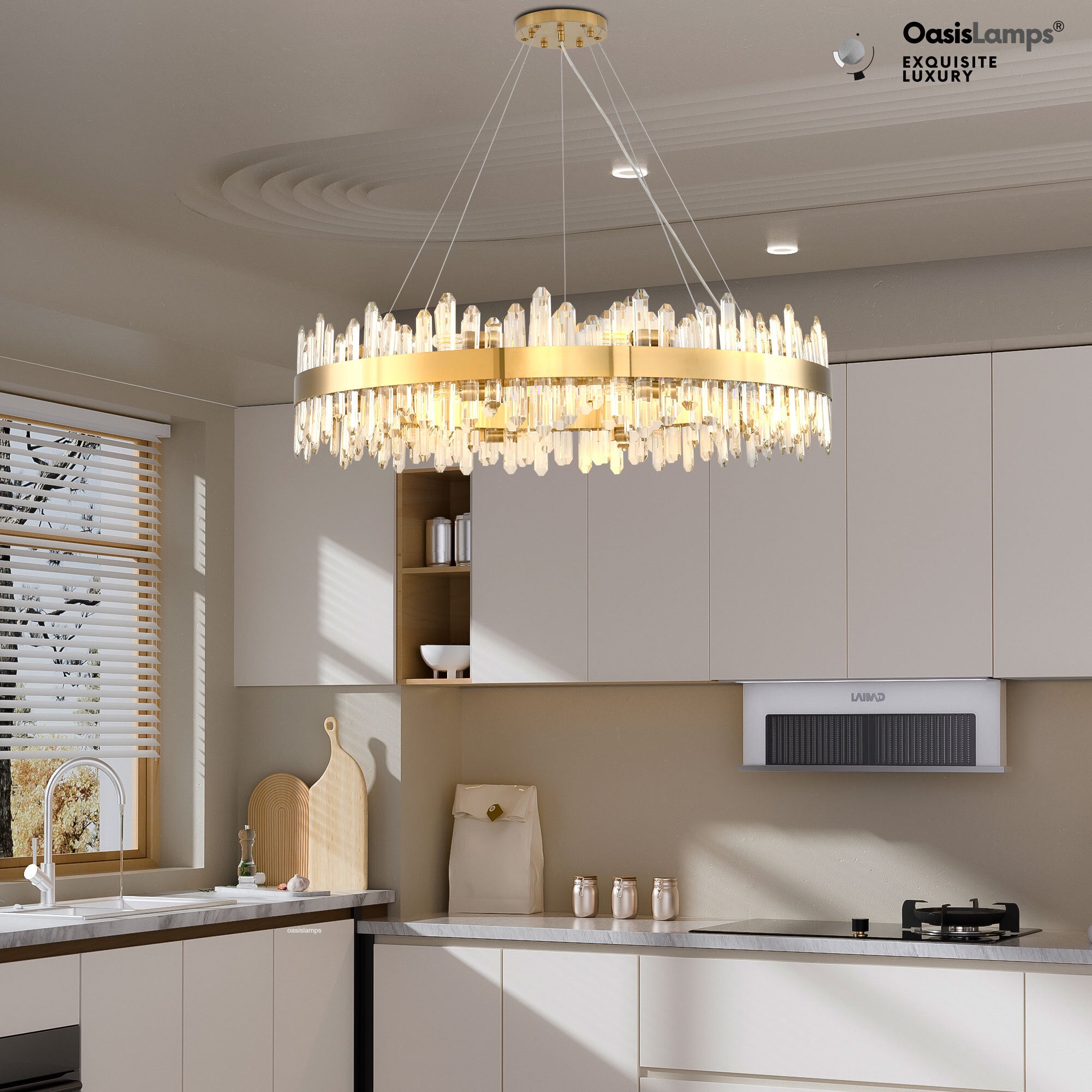 Stellara Crystal Strip Round Halo Chandelier 24" 32" 40"D#color_brass,size_40''D