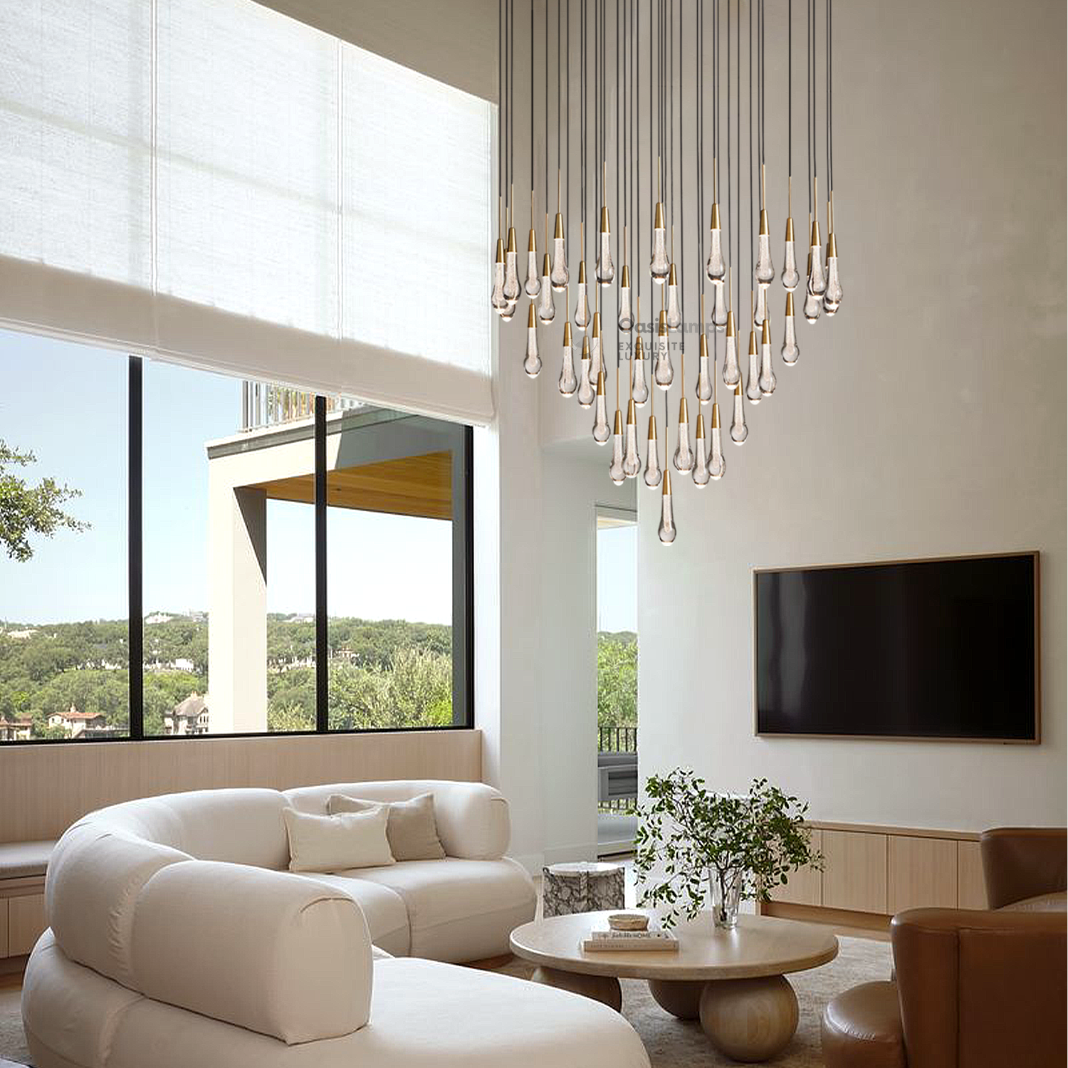 Elara Solitaires Round Crystal Chandelier 17'' 24'' 36'' 40'' 58''D#color_brass,size_40"-40 lights