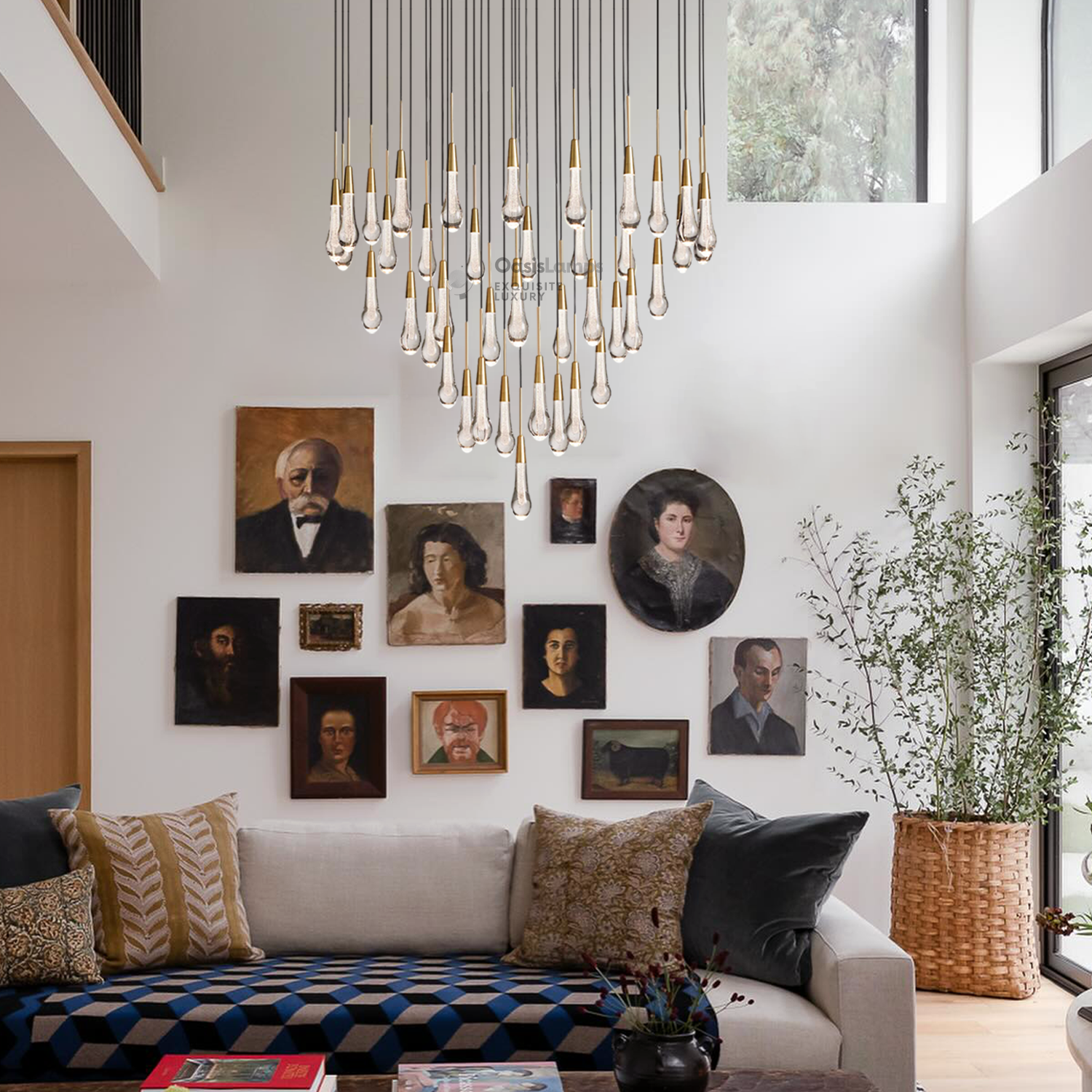 Elara Solitaires Round Crystal Chandelier 17'' 24'' 36'' 40'' 58''D#color_brass,size_40"-40 lights