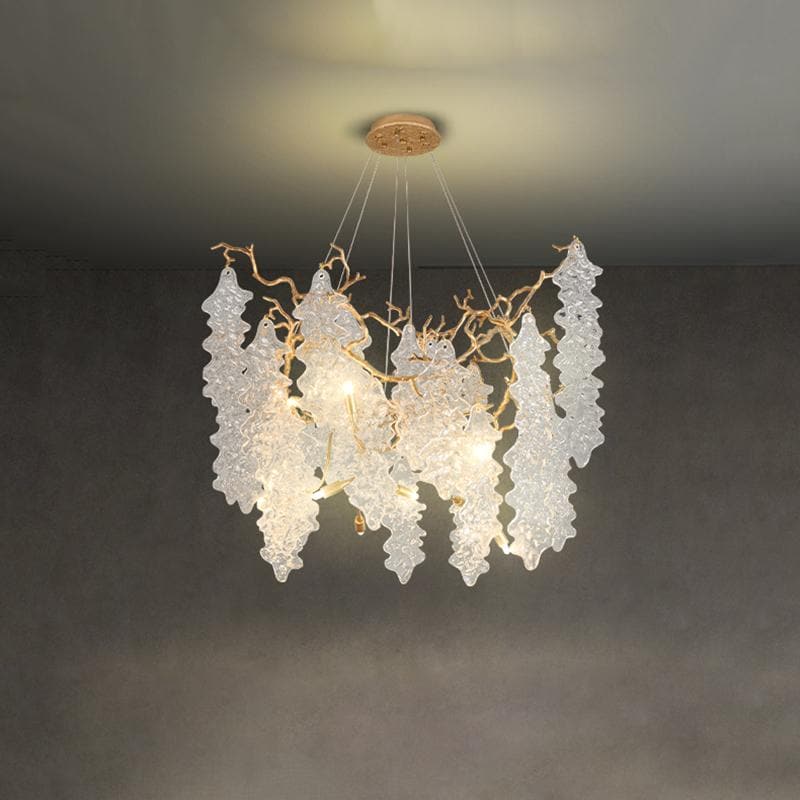 Lage Leaves Modern Maple Leaf Branch Crystal Brass Chandelier 31"